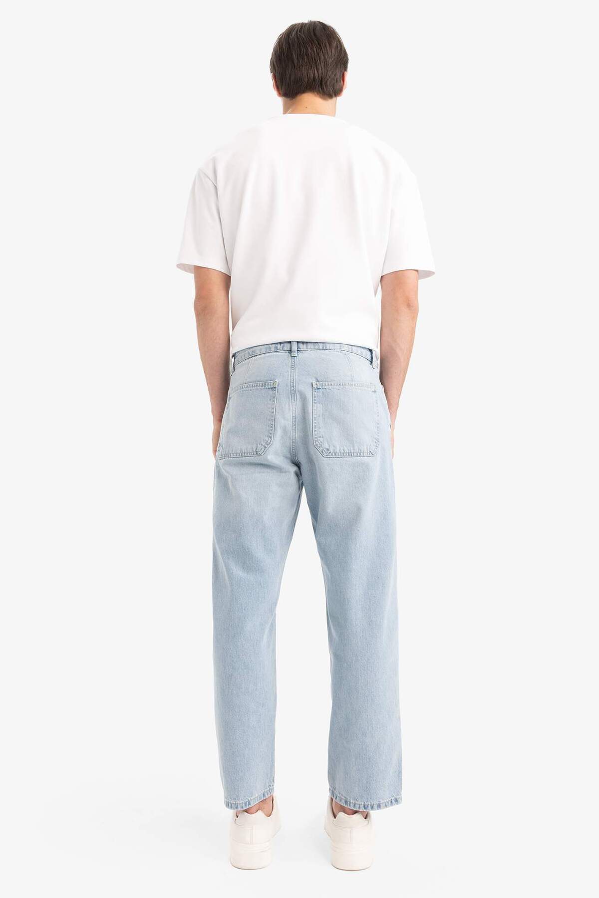 DeFacto %100 Pamuk Relax Fit Geniş Paça Jean Kar Yıkamalı Pantolon E1376AX25SM görsel 6