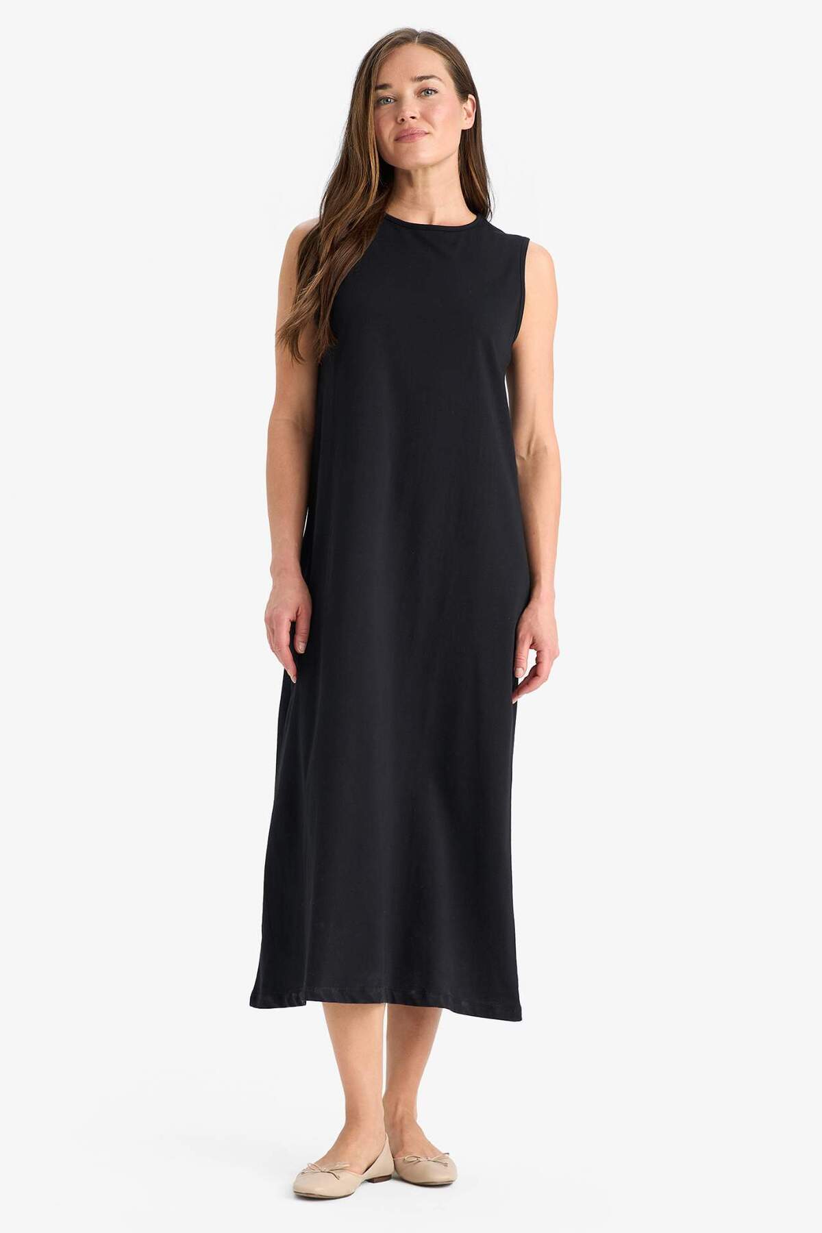 Defacto  %100 Pamuk Regular Fıt Basıc Penye Kolsuz Midi Elbise C9686AX25SM