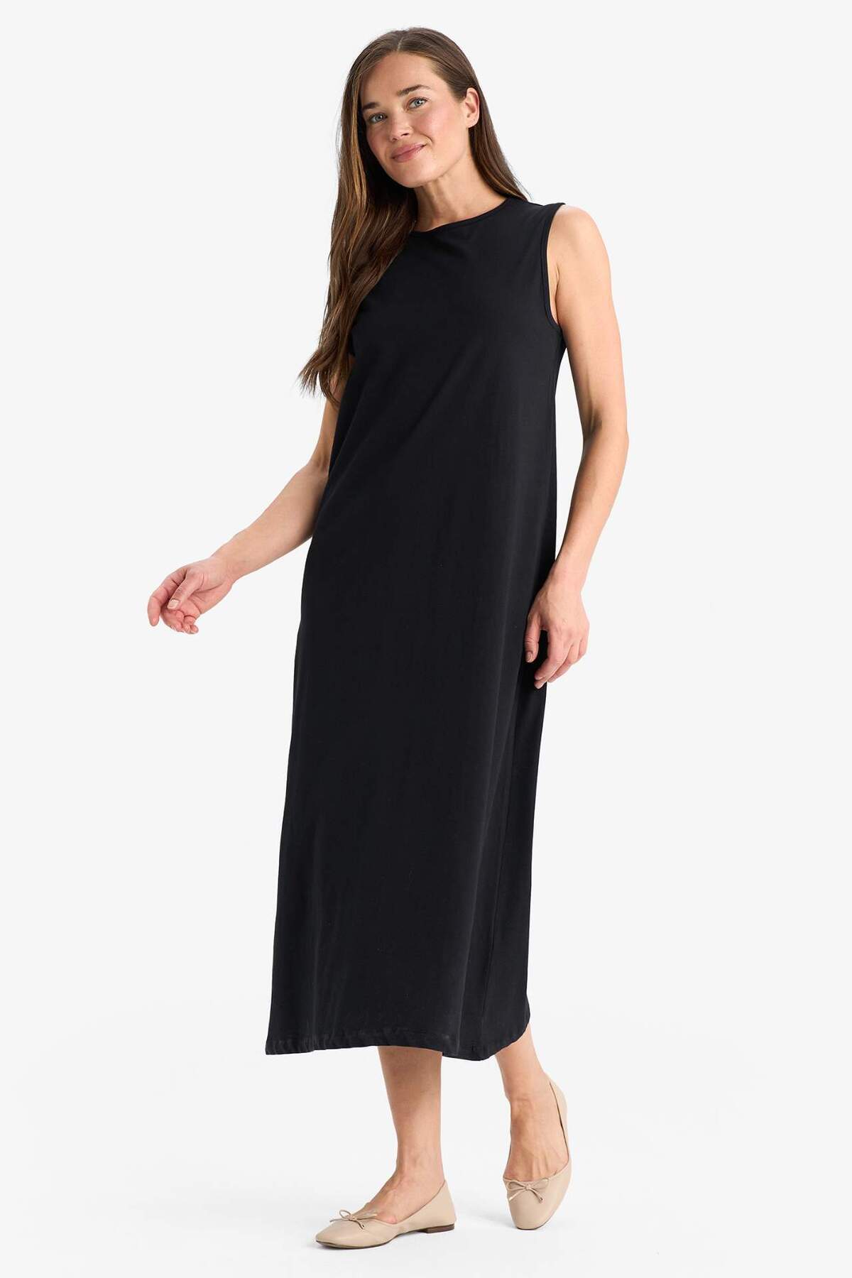 Defacto  %100 Pamuk Regular Fıt Basıc Penye Kolsuz Midi Elbise C9686AX25SM - Görsel 2