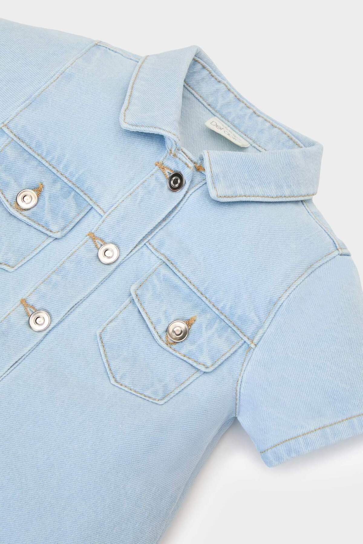 Defacto Kısa Kollu Yazlık Jean Elbise Kız Bebek E0454A525SM fotoğrafı 2 (önizleme)