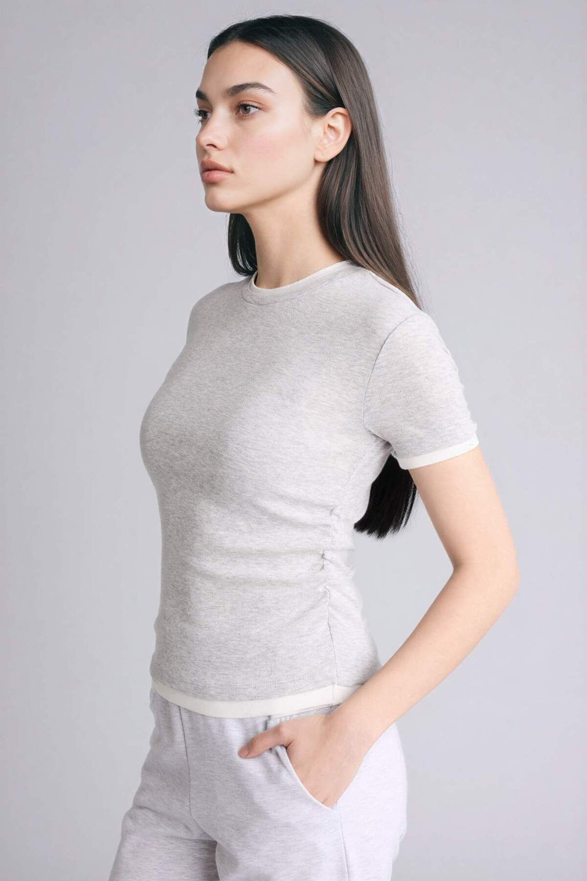 Defacto Slim Fit Basic Rib Knit T-shirt F3504AX25SM