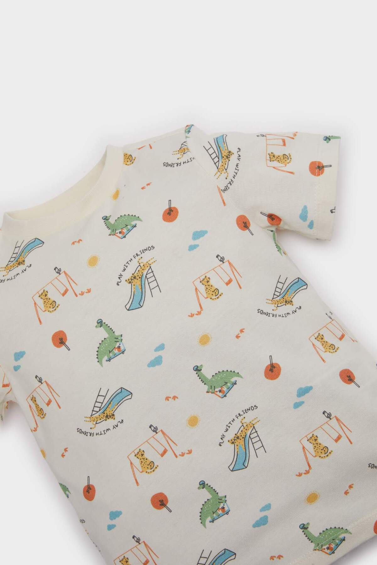 Defacto %100 Pamuklu Dinozor Baskılı Beli Lastikli Pijama Takımı Erkek Bebek E9606A525SM fotoğrafı 3 (önizleme)