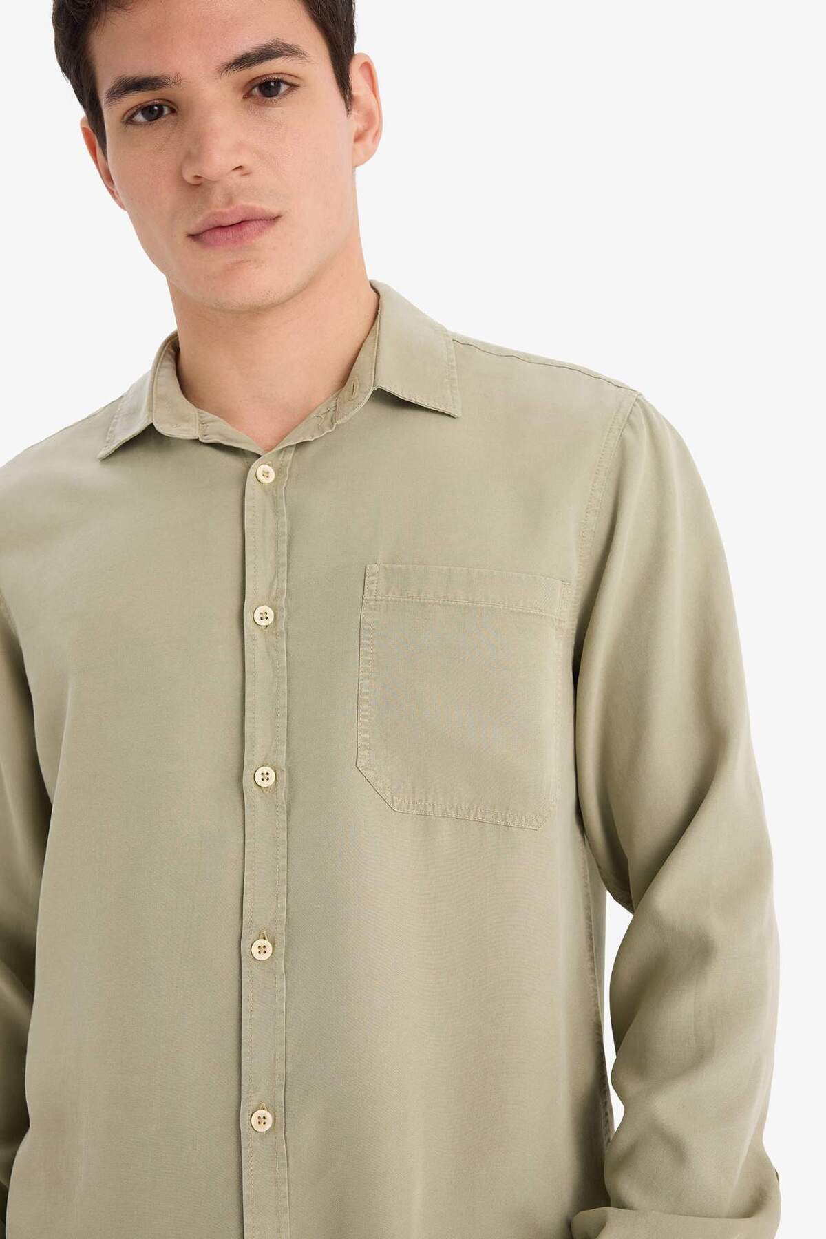 DeFacto Regular Fit Basic Akışkan Kumaş Uzun Kollu Gömlek B2907AX25SP görsel 5