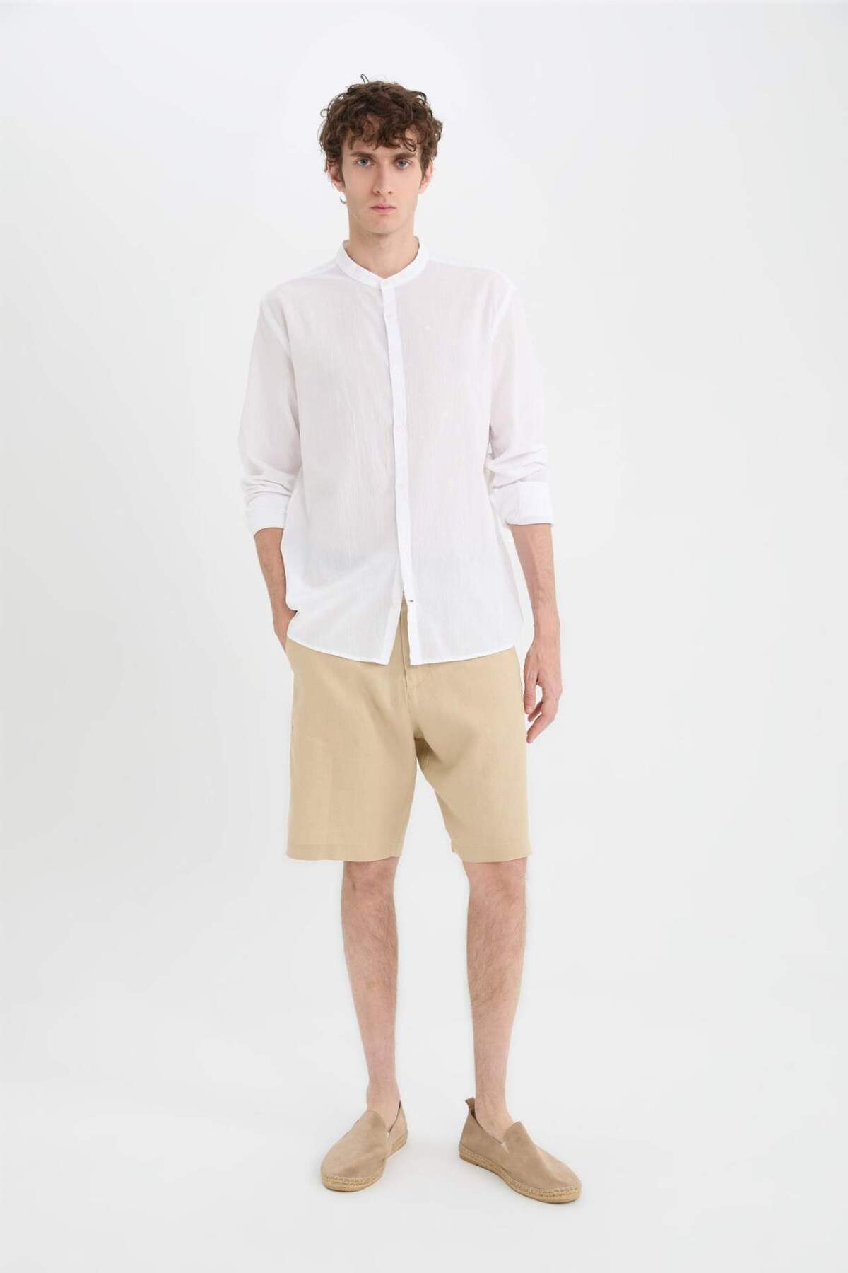 DeFacto %100 Keten Regular Fit Yazlık Bermuda Şort D9931AX25SM görsel 2