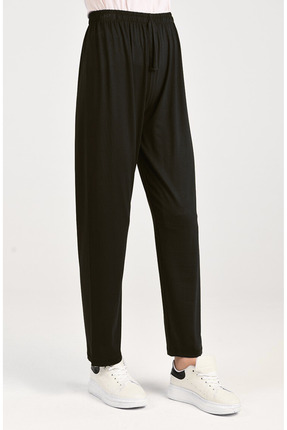 FRESCO SCARFS Pamuklu Viskon Ince Yazlık Cepli Penye Pijama Pantolon Siyah