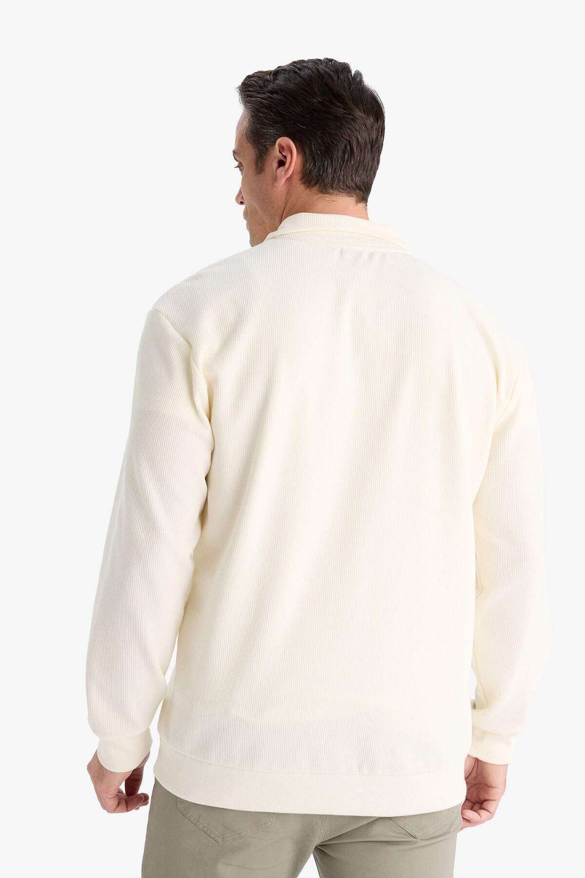 DeFacto Comfort Fit Dik Yaka Dokulu Yarım Fermuarlı Waffle Sweatshirt D7543AX25SP görsel 6