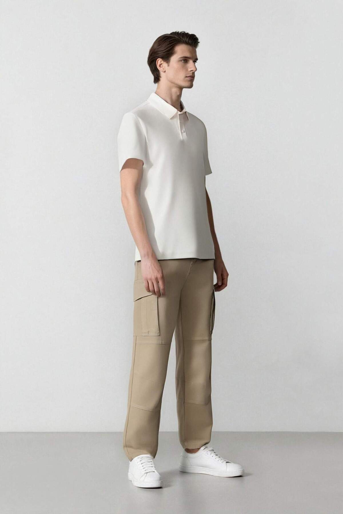 Wide Leg Bol Rahat Kesim Kargo Cepli Geniş Paça Gabardin Pantolon E5810AX25SP — بژ — تصویر 3 از 8