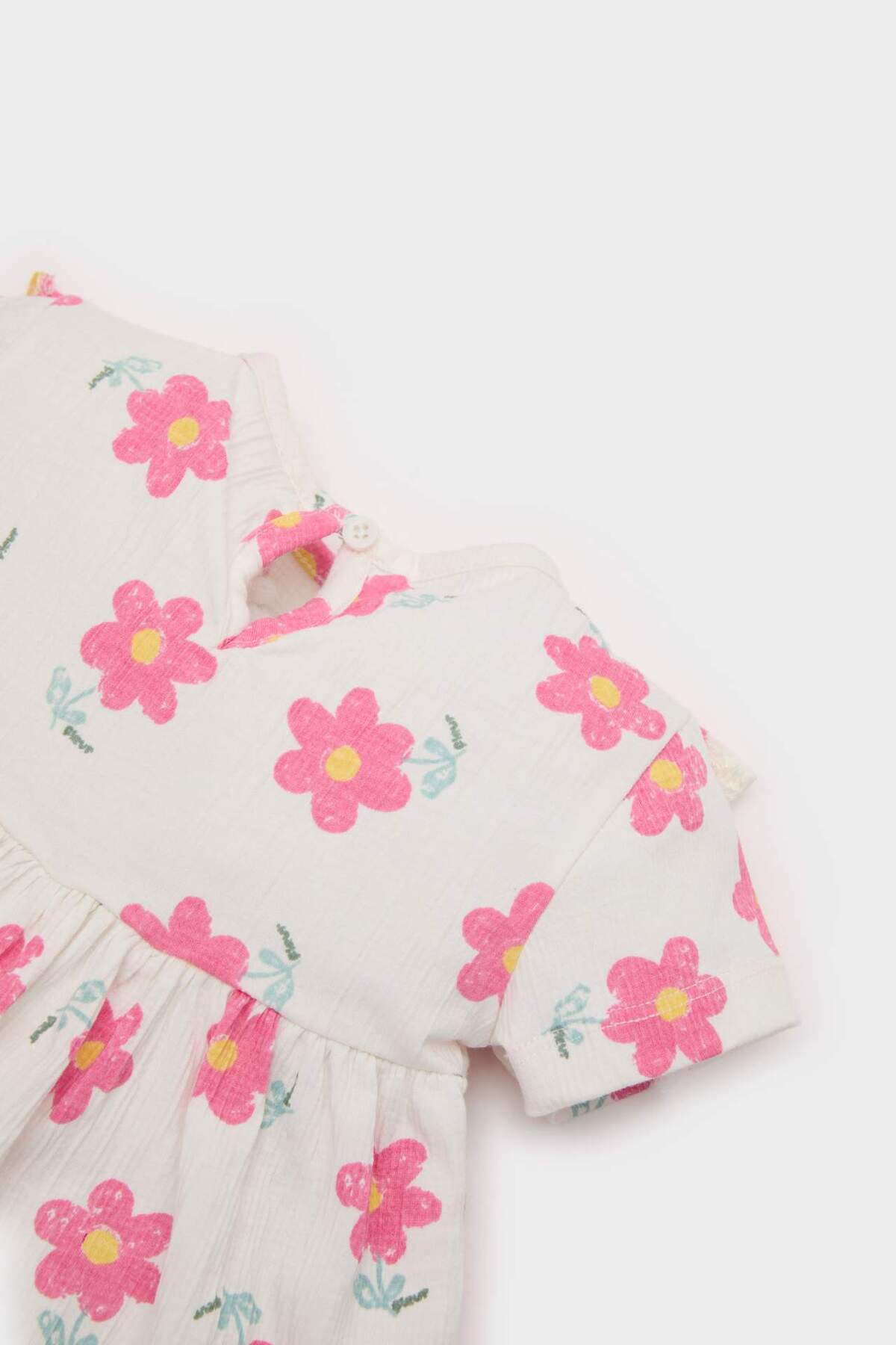 Defacto 2'li Takım Çiçekli Kısa Kollu Bluz Beli Lastikli Pantolon Kız Bebek E8441A525SM fotoğrafı 3 (önizleme)