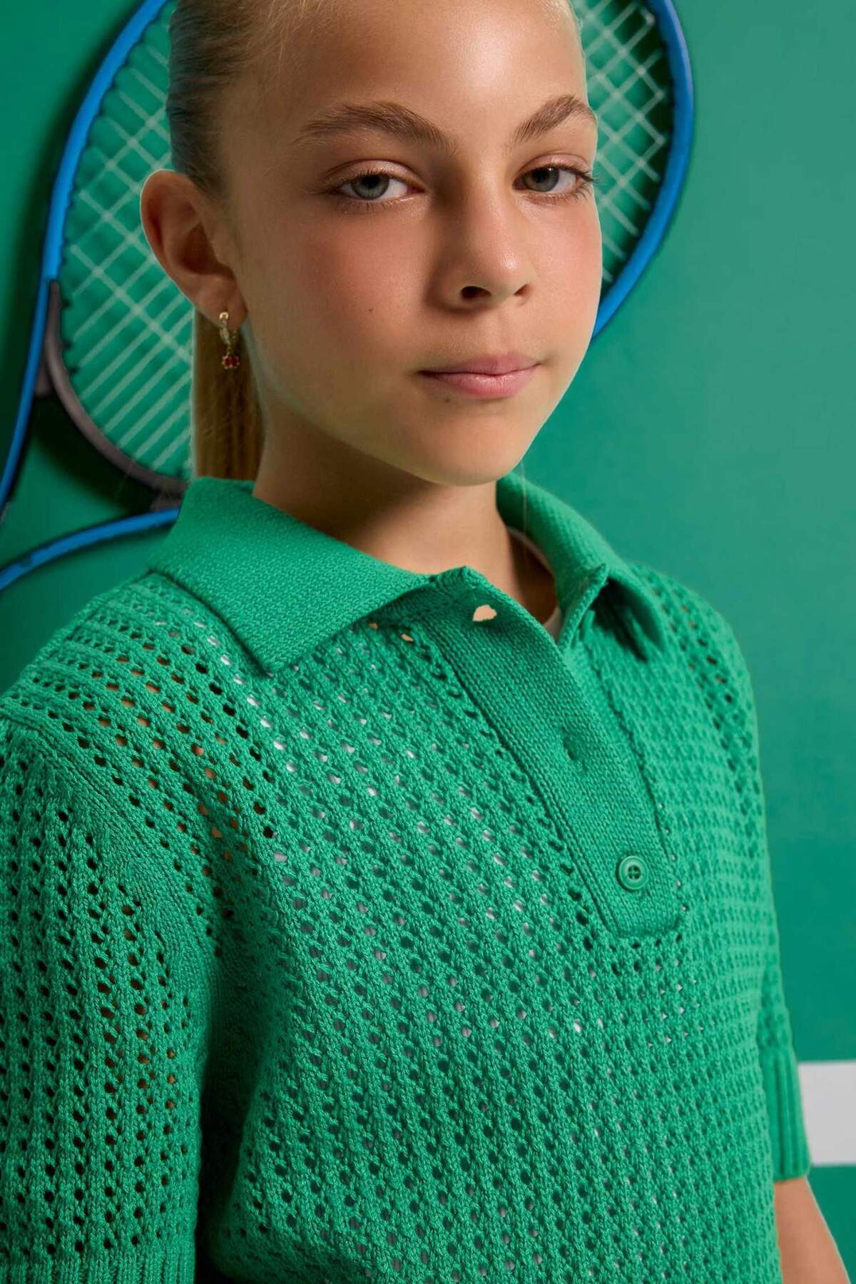 Cropped Fit Polo Yaka Triko Kazak Kız Çocuk C5369A825SM