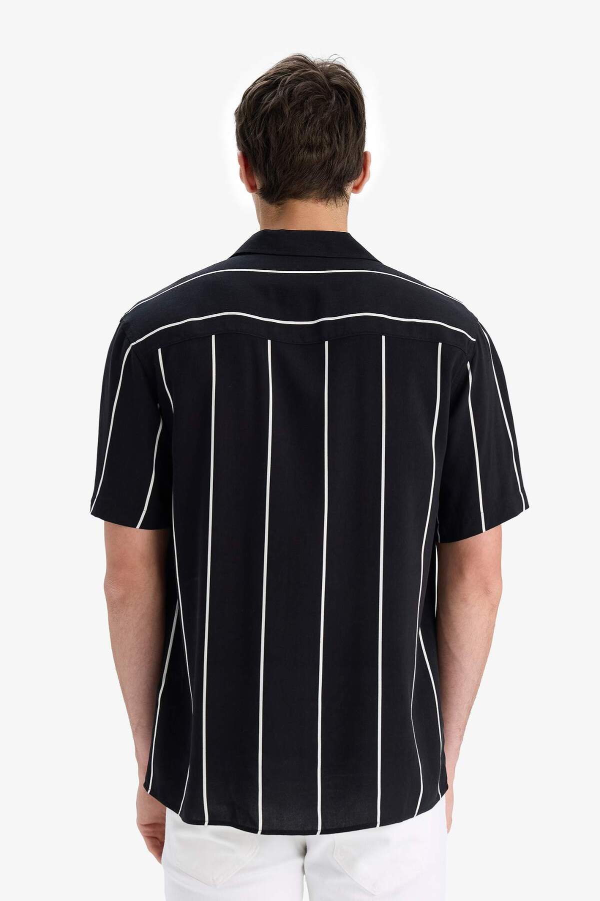 DeFacto Regular Fit Apaş Yaka Çizgili Yazlık Kısa Kollu Gömlek E2559AX25SM görsel 6