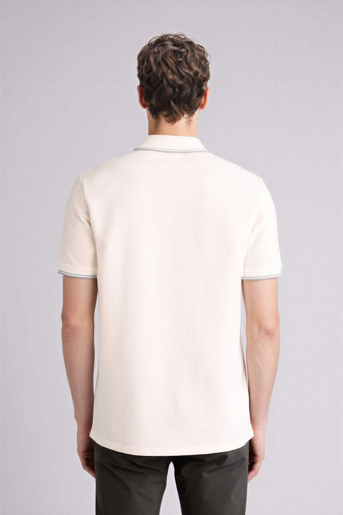 Defacto  Regular Fit Polo Yaka Kısa Kollu Dokulu Waffle Tişört D7932AX25SP - Görsel 5