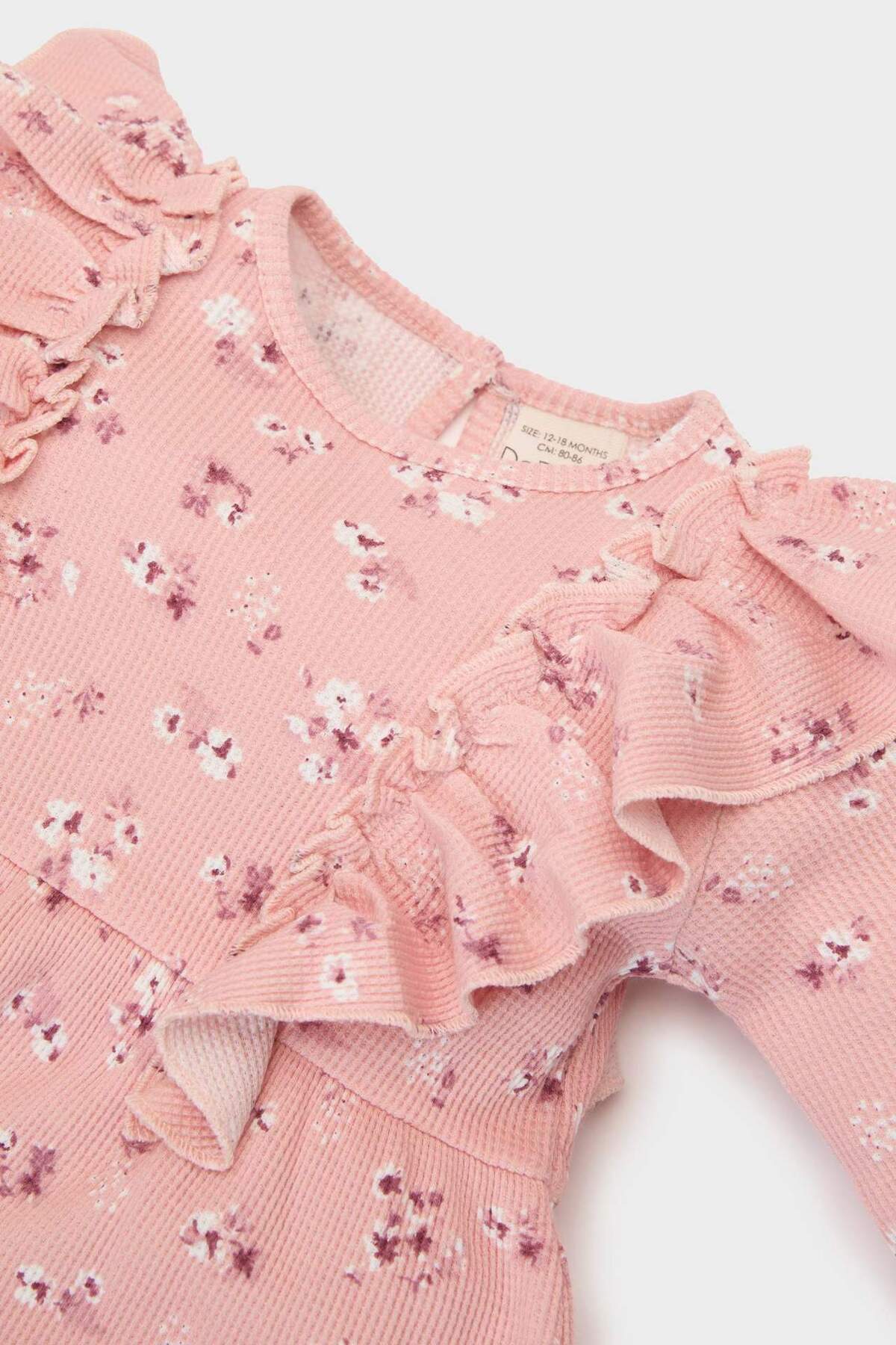 Defacto Çiçekli Uzun Kollu Waffle Elbise Kız Bebek D9563A525SP fotoğrafı 2 (önizleme)