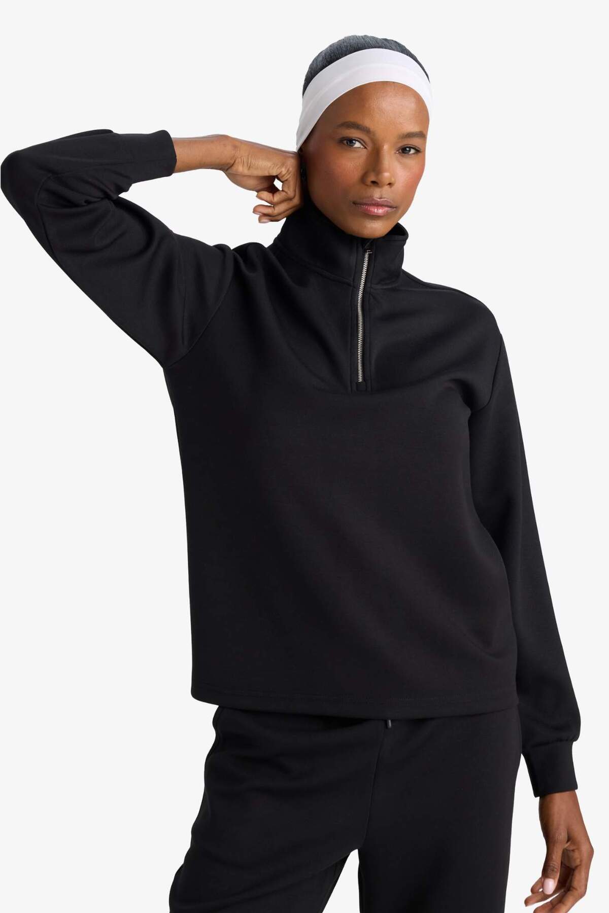 Defacto  Oversize Geniş Kalıp Yarım Fermuarlı Modal Sporcu Sweatshirt D7126AX25SP - Görsel 3