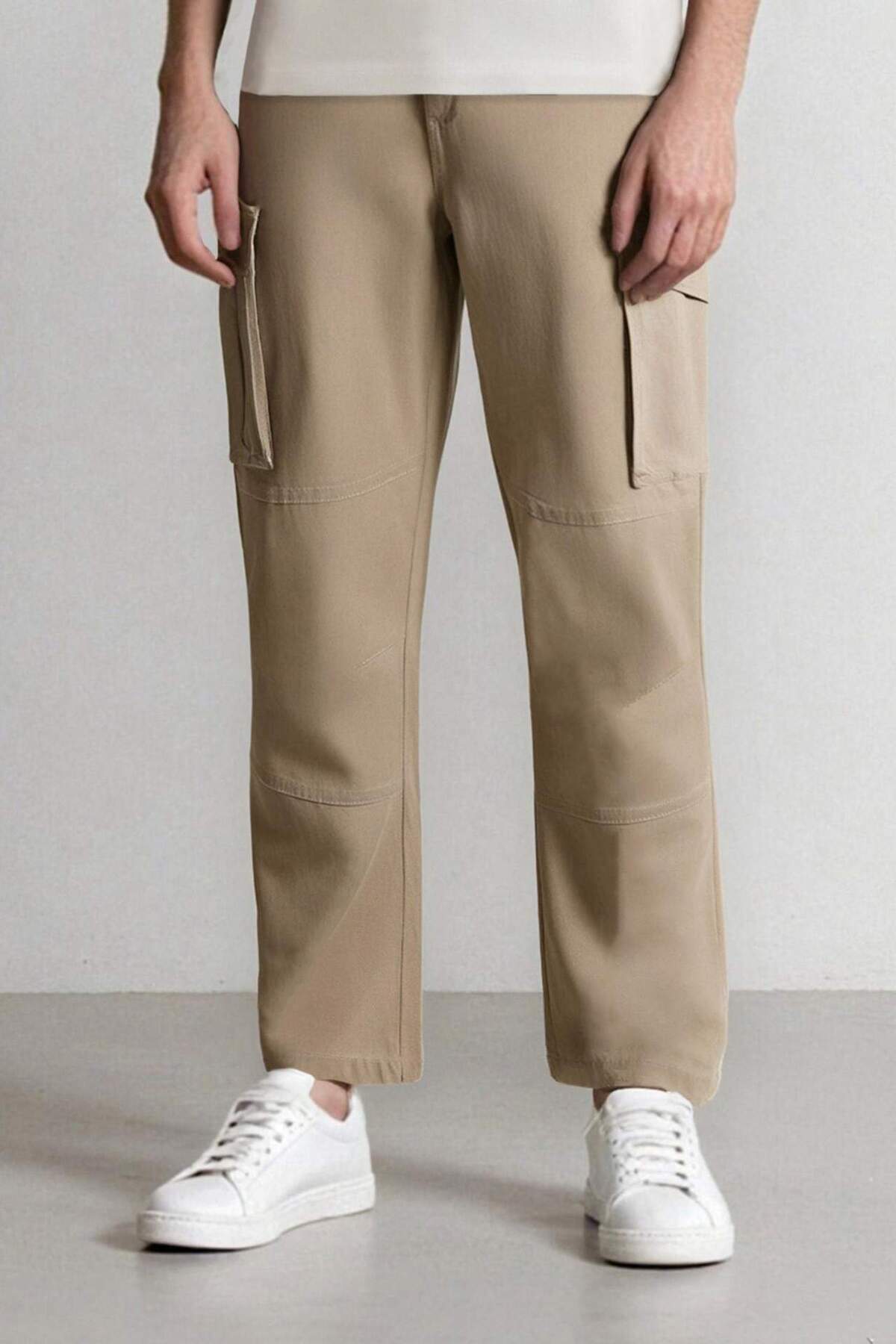 Wide Leg Bol Rahat Kesim Kargo Cepli Geniş Paça Gabardin Pantolon E5810AX25SP — بژ — تصویر 6 از 8