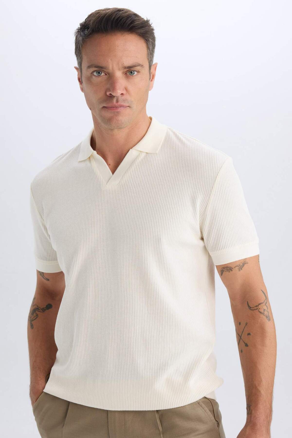 Defacto Cotton Regular Fit Pleated Short Sleeve Polo T-Shirt B6382Ax25Sp