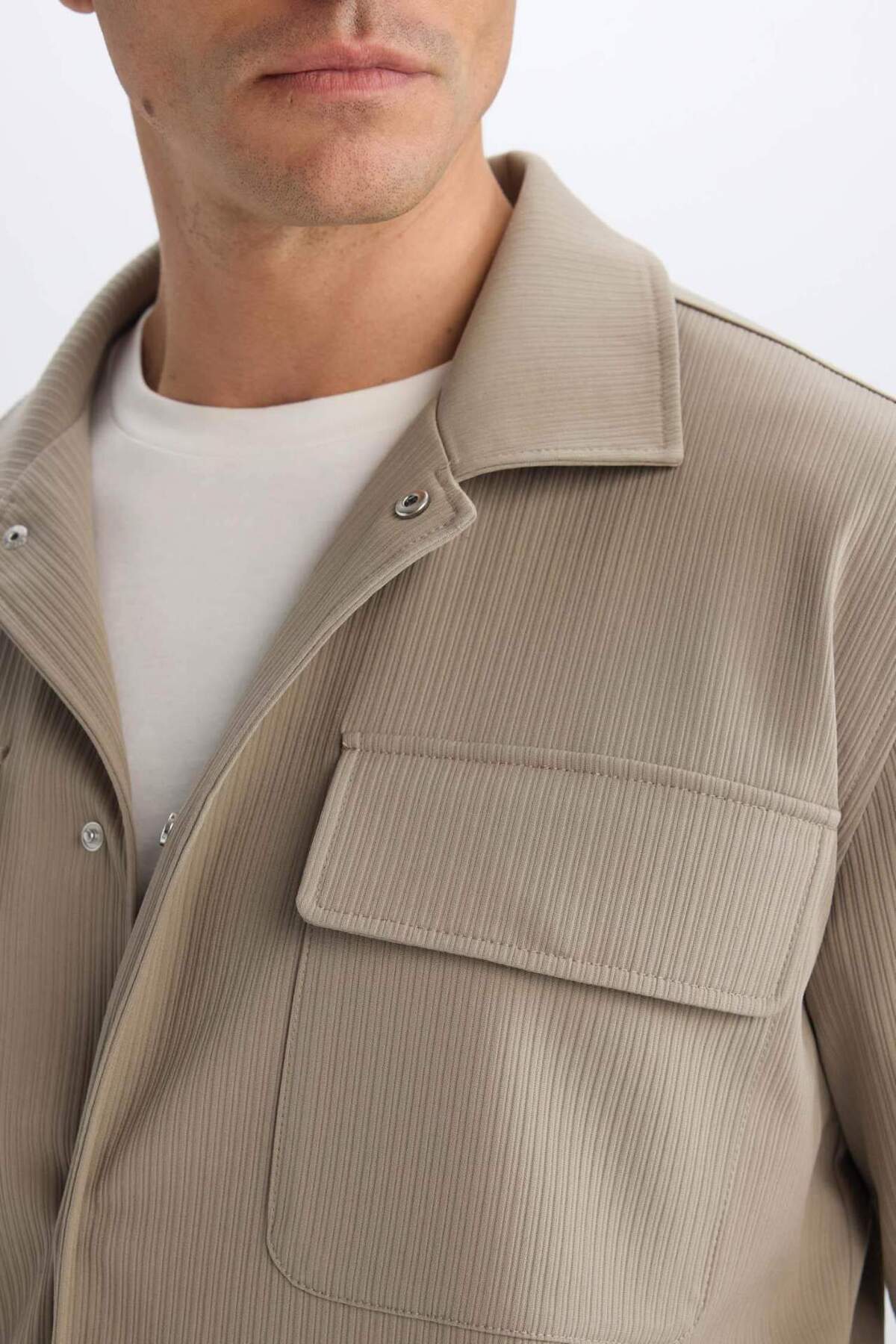 Defacto  Relax Fit Polo Yaka Çıtçıtlı Cepli Gömlek Ceket D7281AX25SP - Görsel 7
