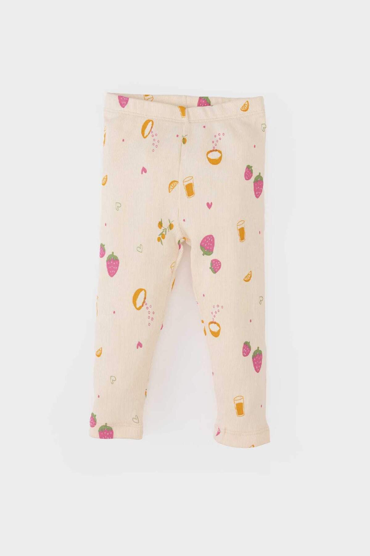 Defacto Pijama Takımı Meyve Baskılı Fitilli Kaşkorse Kısa Kollu Üst Beli Lastikli Uzun Alt Kız Bebek E1544A5 fotoğrafı 4 (önizleme)