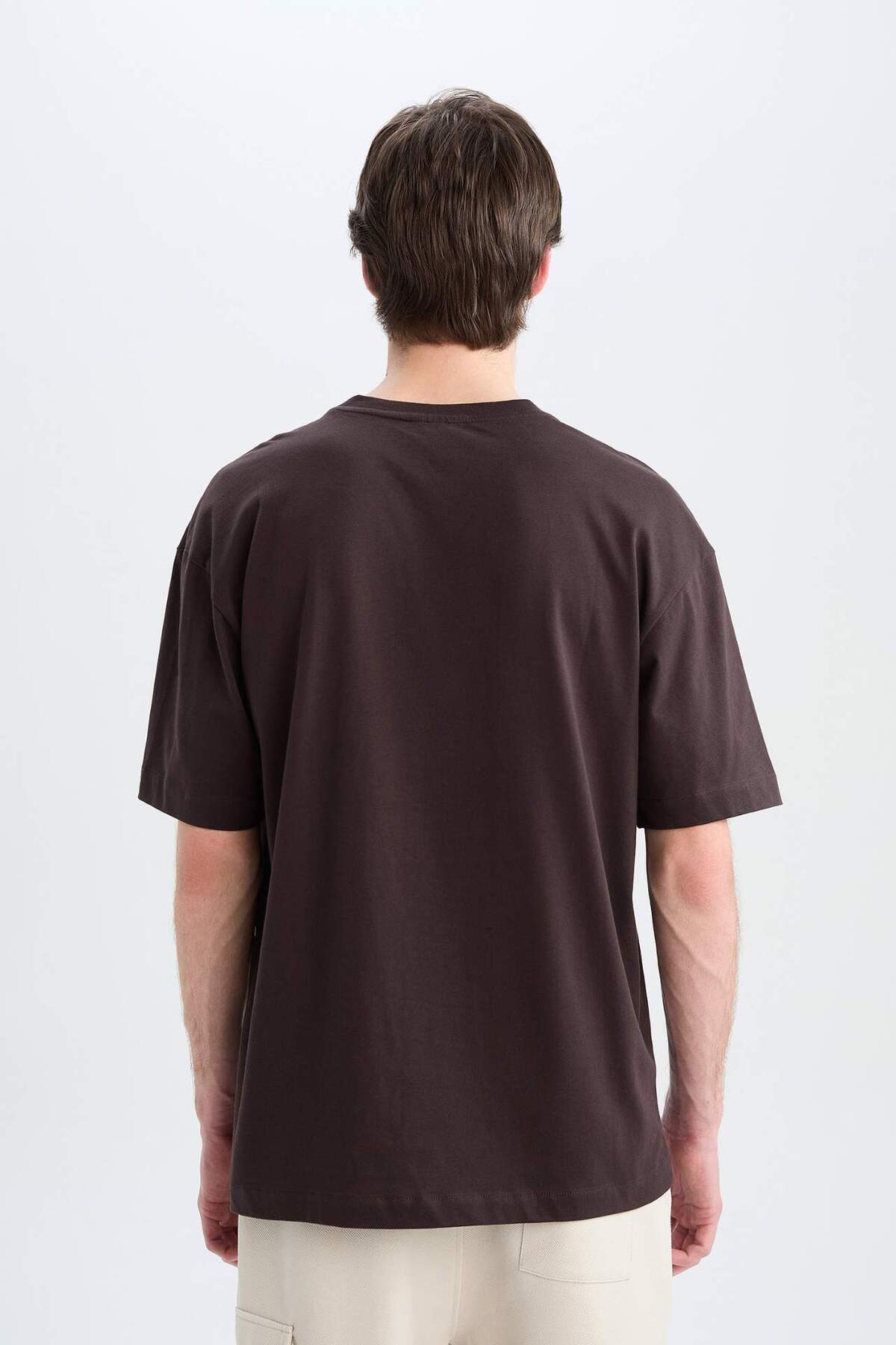 Defacto  %100 Pamuk Oversize Geniş Kalıp Bisiklet Yaka Basic Düz Kısa Kollu Tişört E6885AXNS - Görsel 5