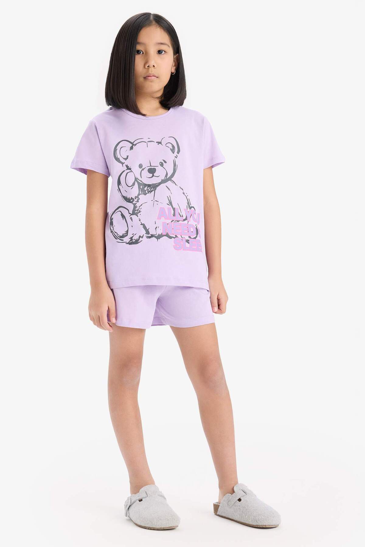 Defacto %100 Pamuklu Ayıcık Baskılı Beli Lastikli Pijama Takımı Kız Çocuk E6226A825HS fotoğrafı 2 (önizleme)