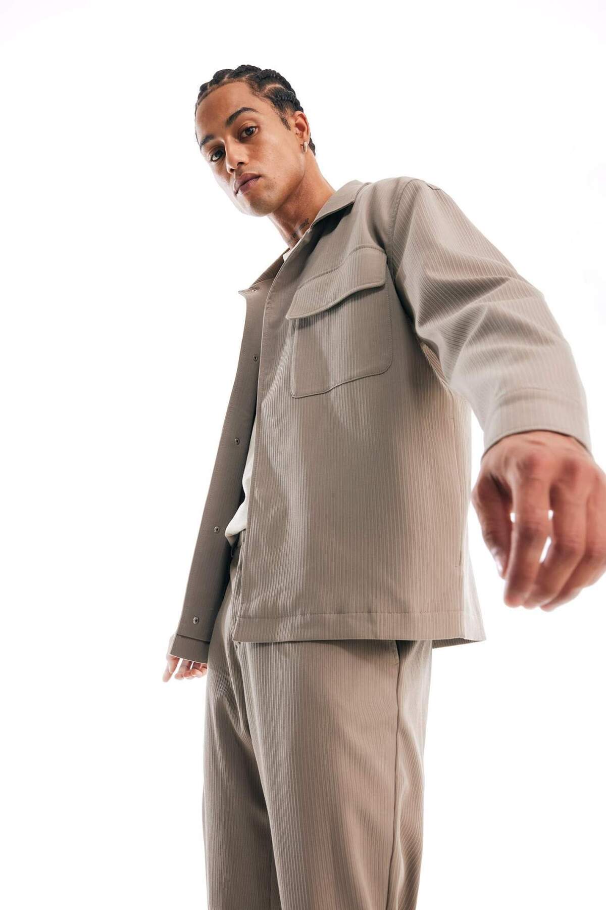 Defacto  Relax Fit Polo Yaka Çıtçıtlı Cepli Gömlek Ceket D7281AX25SP - Görsel 2