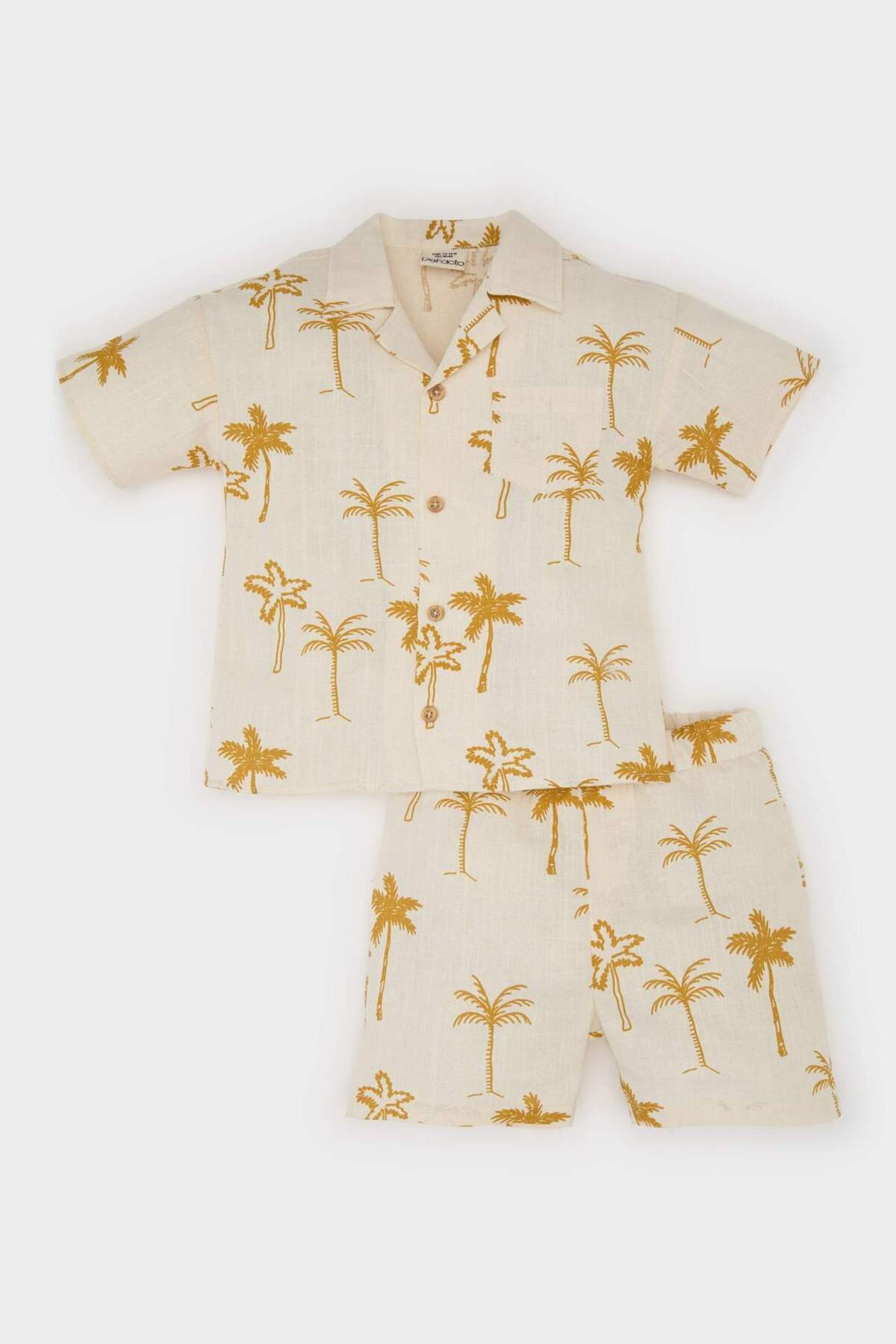 Defacto 2'li Takım Tropikal Desenli Flamlı Poplin Kısa Kollu Gömlek Beli Lastikli Şort Erkek Bebek E8153A525 fotoğrafı 3 (önizleme)