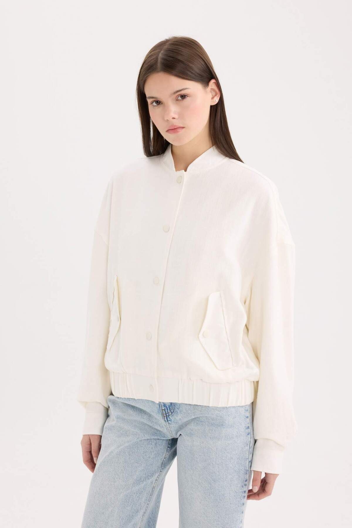 Defacto  Su Geçirmez Kolej Yaka Çıtçıtlı Pamuk Astarlı Keten Karışımlı Ceket Mont E3386AX25SP - Görsel 3