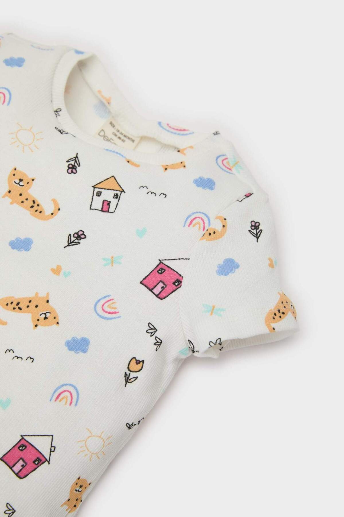Defacto Pijama Takımı Desenli Kısa Kollu Fitilli Kaşkorse Üst Beli Lastikli Uzun Alt Kız Bebek E1540A525SM fotoğrafı 4 (önizleme)