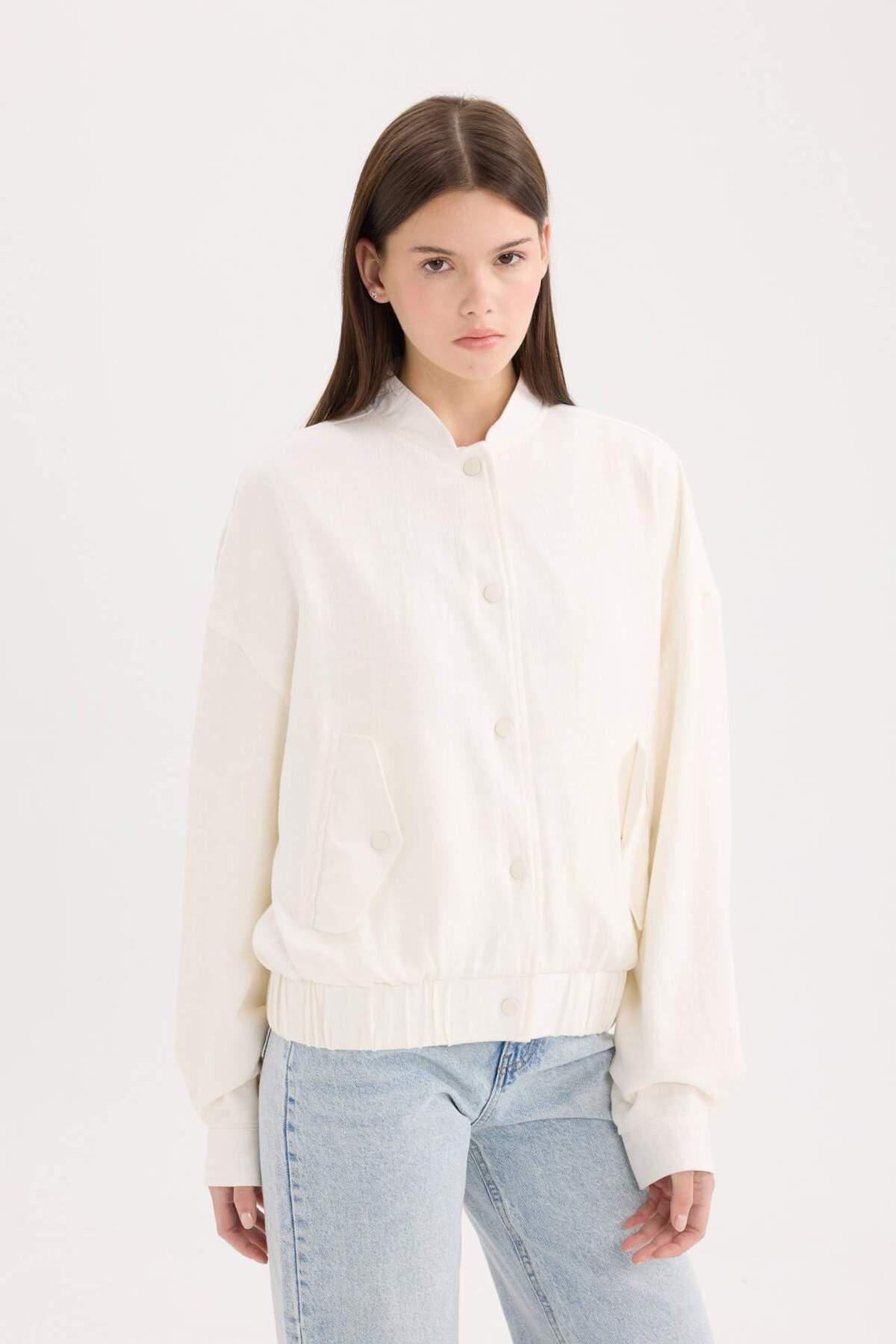 Defacto  Su Geçirmez Kolej Yaka Çıtçıtlı Pamuk Astarlı Keten Karışımlı Ceket Mont E3386AX25SP - Görsel 4