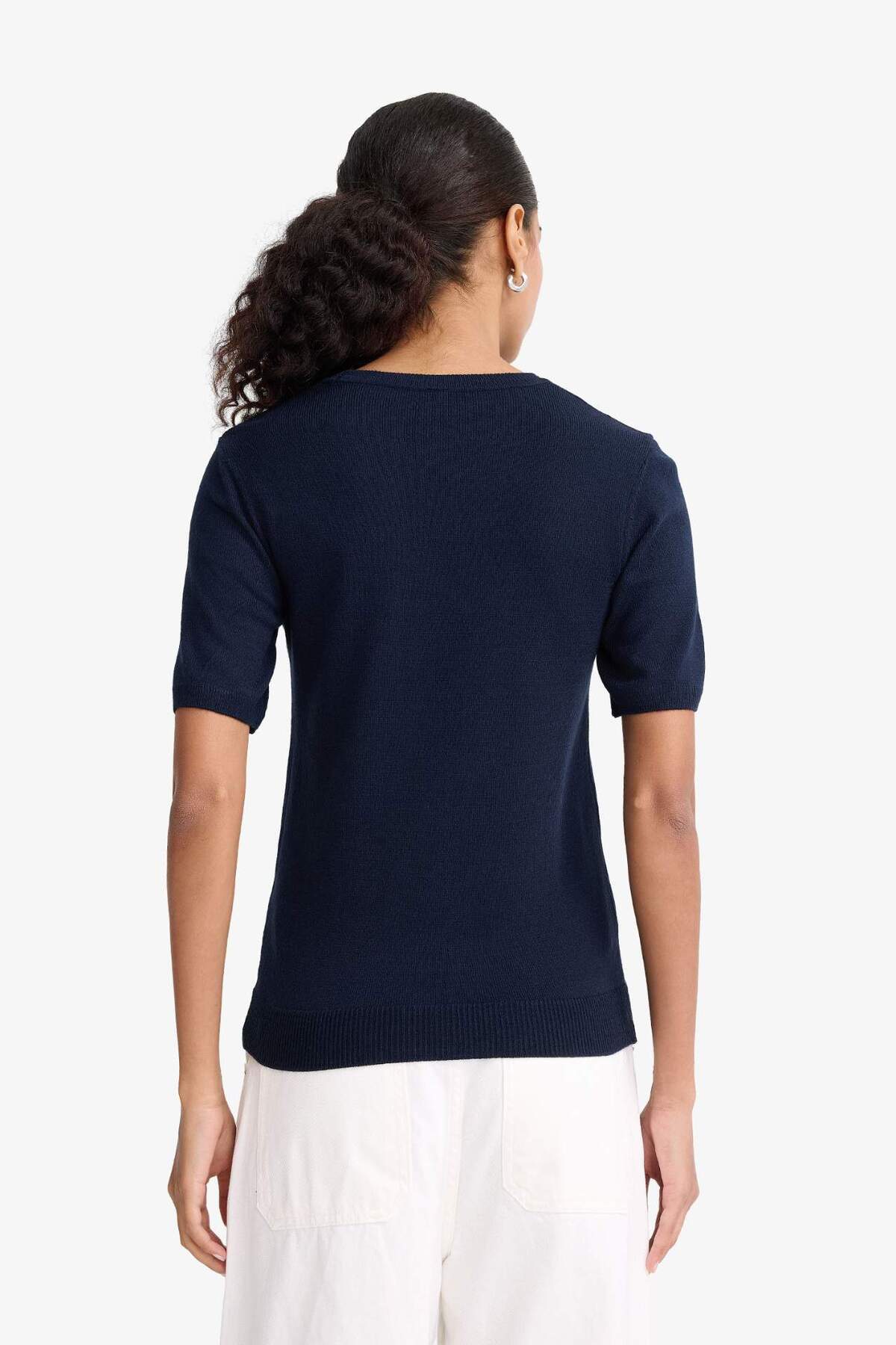 Defacto  Regular Fit Basic Düz Bisiklet Yaka Kısa Kollu Triko Kazak E6810AX25SP - Görsel 4