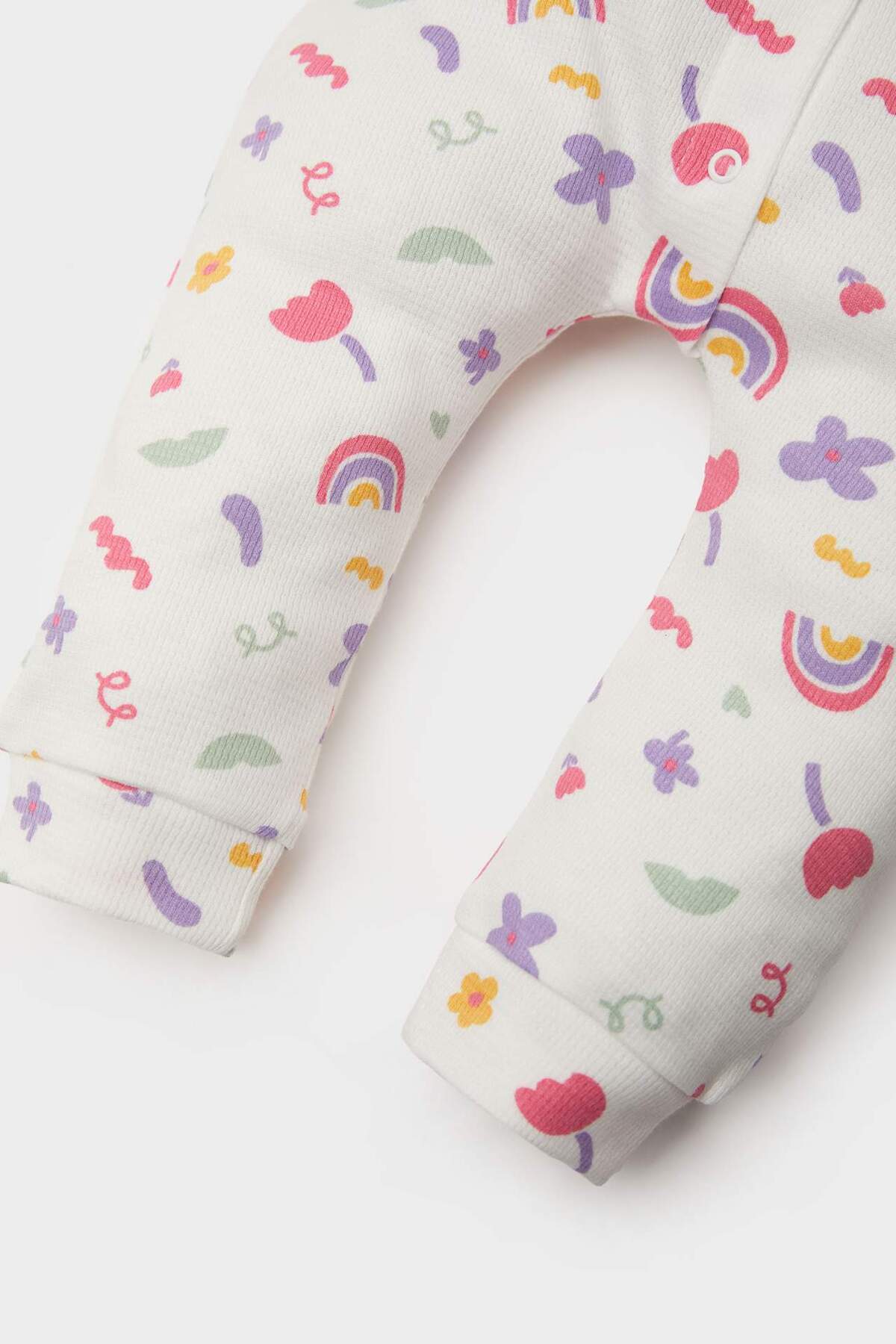 Defacto 2li Tulum Gökkuşağı Baskılı Waffle Uzun Kollu Tulum Saç Bandı Kız Bebek Yenidoğan E2379A525SP fotoğrafı 3 (önizleme)