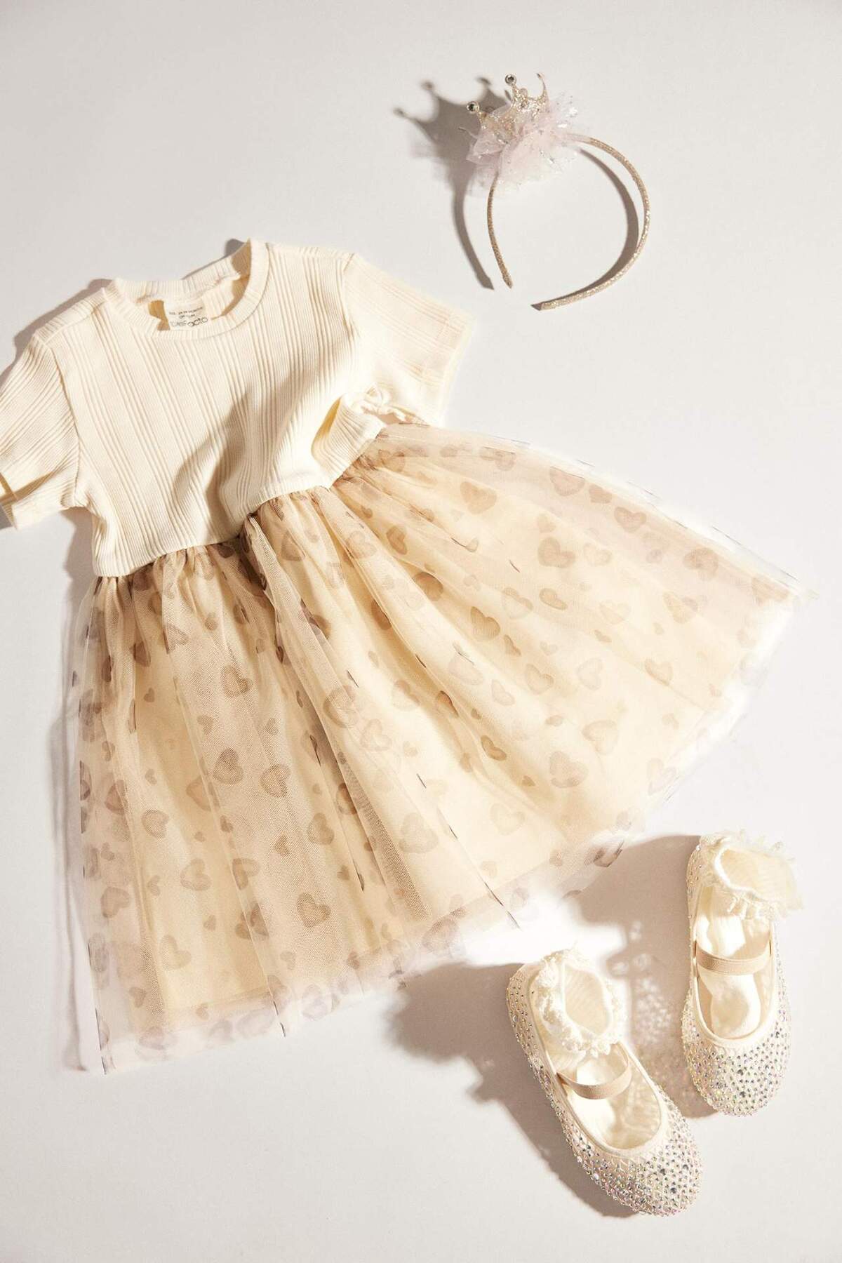 Defacto Kısa Kollu Fitilli Kaşkorse Kalp Desenli Tütü Etekli Elbise Kız Bebek E5488A525SM fotoğrafı 5 (önizleme)