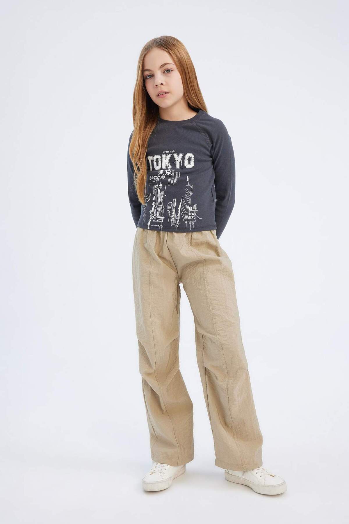 Defacto Elastic Waist Flat Leg Parachute Pants for Girls D7605A825Sm