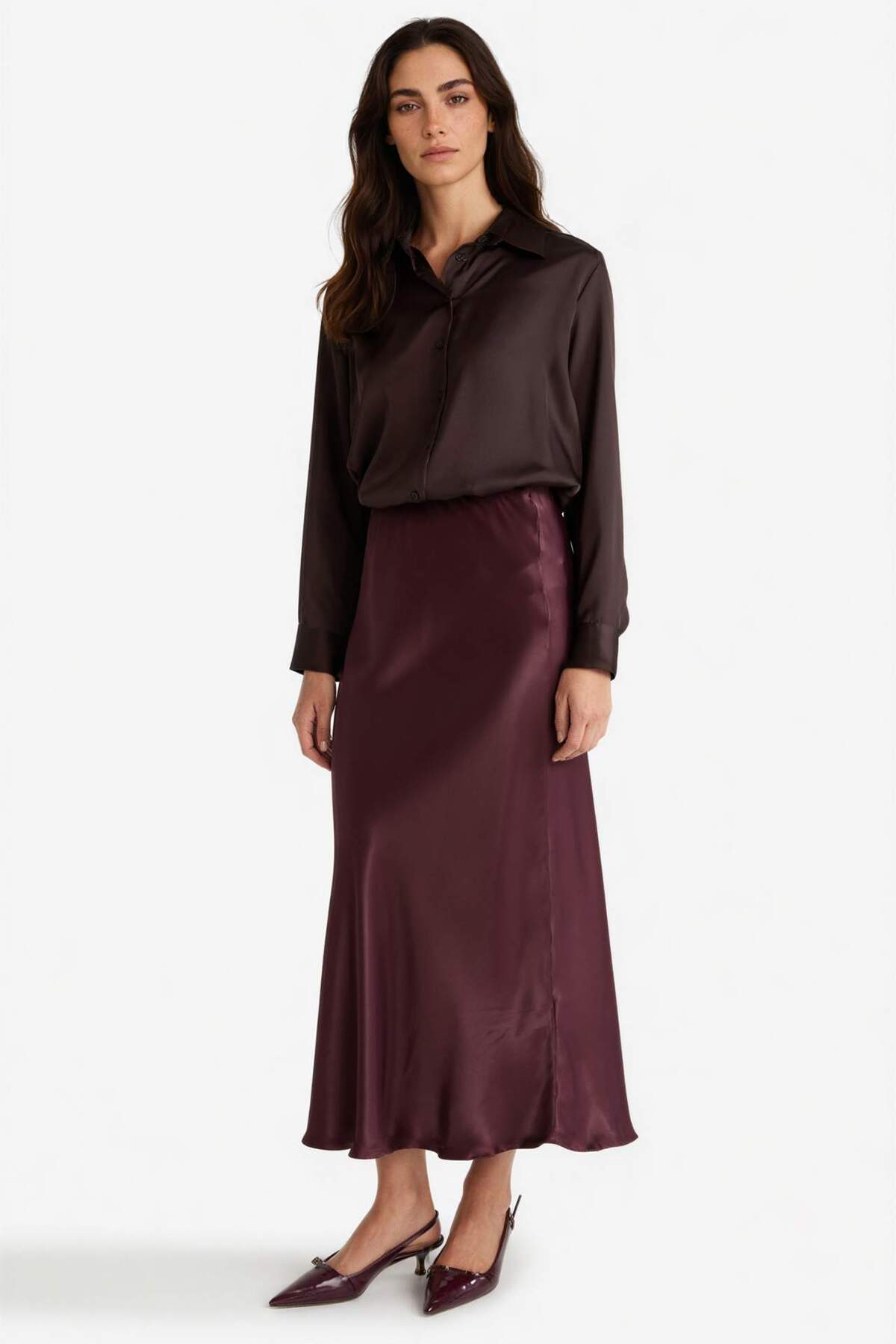 Defacto  A Kesim Normal Bel Saten Midi Etek B1867AX25SP - Görsel 2