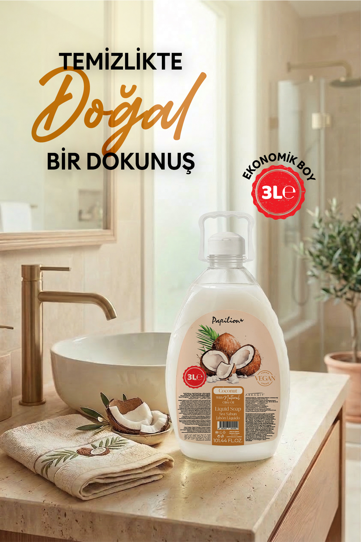 Papilion Hindistan Cevizi Aromalı Sıvı El Sabunu 3000 ml Nemlendirici pH Dengeli Tropikal Ferahlık Doğal - Fiyatı, Yorumları