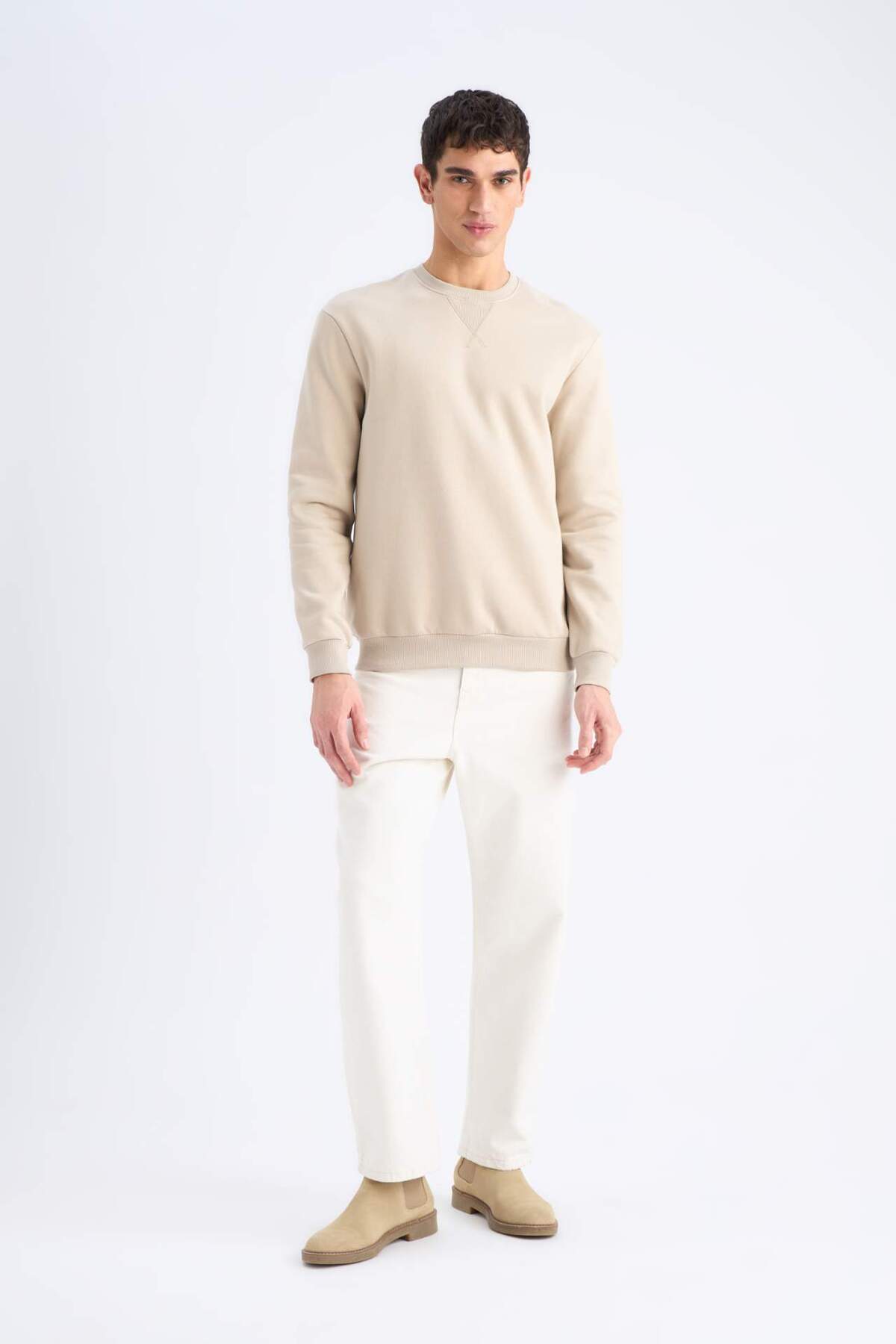 DeFacto Regular Fit Bisiklet Yaka Kalın Basic Düz Sweatshirt T3777AZ25SP görsel 2
