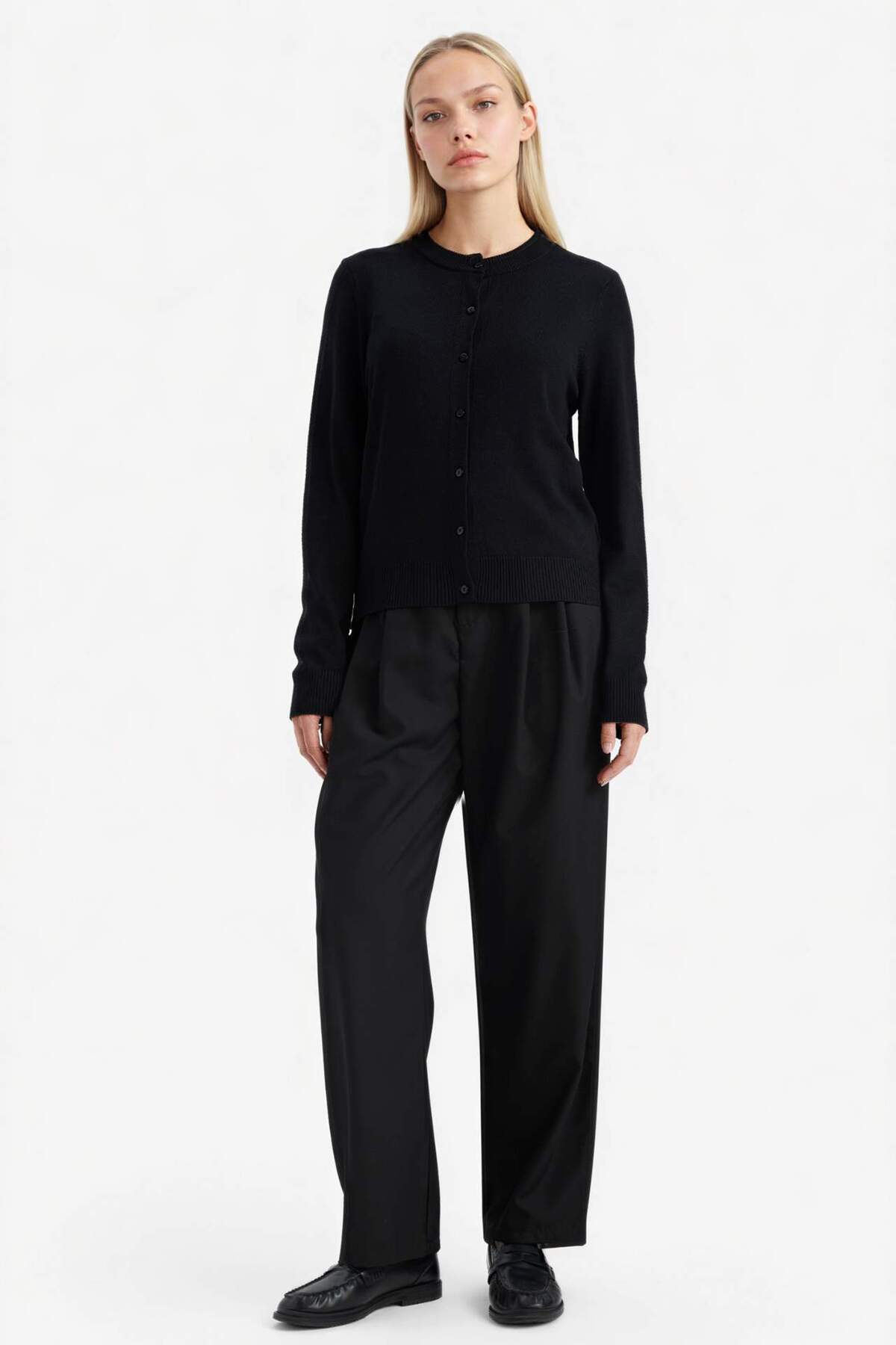 Defacto  Regular Fit Bisiklet Yaka Basic Düz Düğmeli Triko Hırka D6282AX25SP - Görsel 2