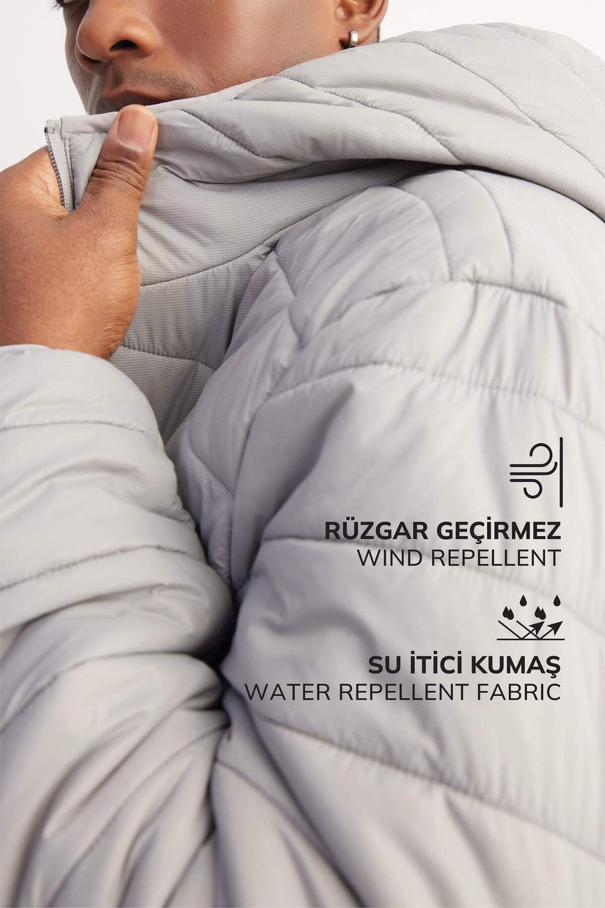 Rüzgar Geçirmez Su İtici Regular Fit Kapüşonlu Fermuarlı Mevsimlik Şişme Mont D6183AX25SP