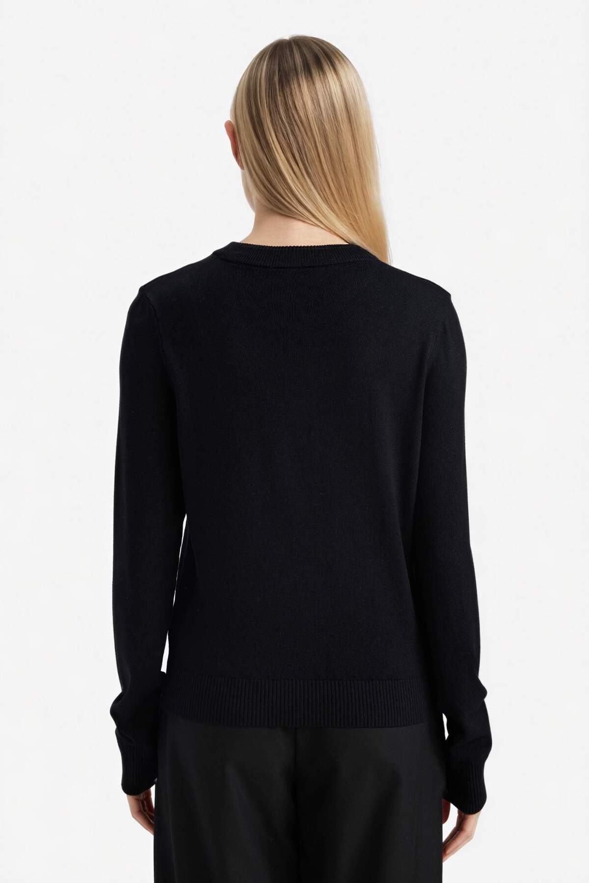 Defacto  Regular Fit Bisiklet Yaka Basic Düz Düğmeli Triko Hırka D6282AX25SP - Görsel 5