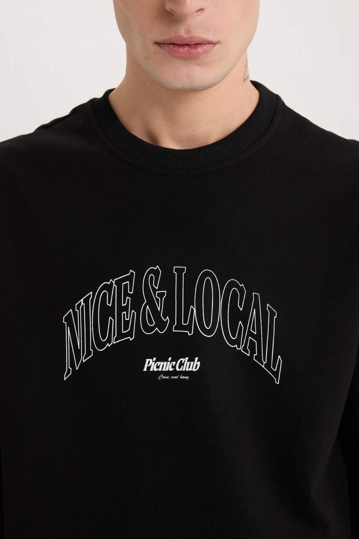 Regular Fit Bisiklet Yaka Baskılı Sweatshirt E3205AX24WN — مشکی — تصویر 5 از 6