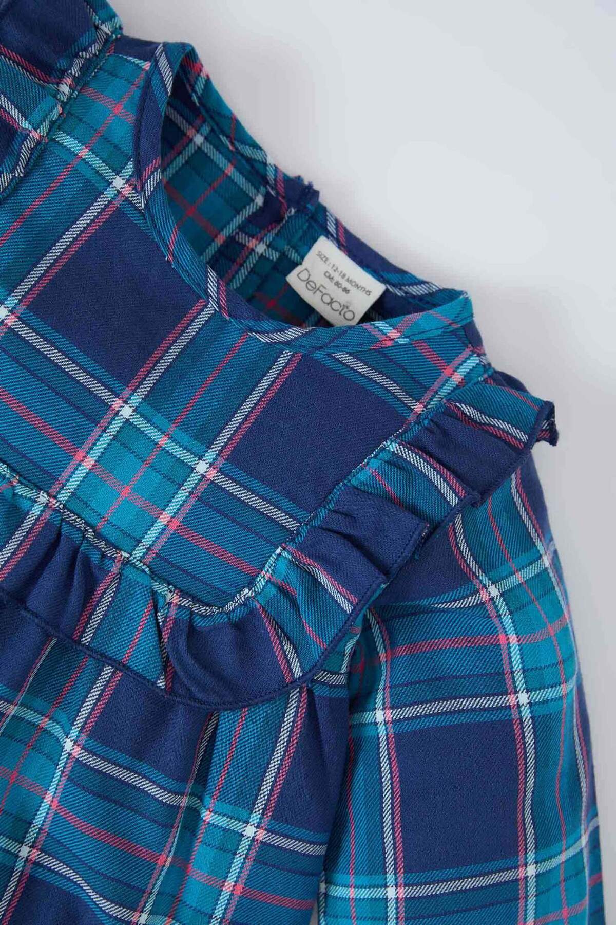 Defacto Kareli Uzun Kollu Flanel Lacivert Kız Bebek Elbise D7427A5/NV256 fotoğrafı 2 (önizleme)