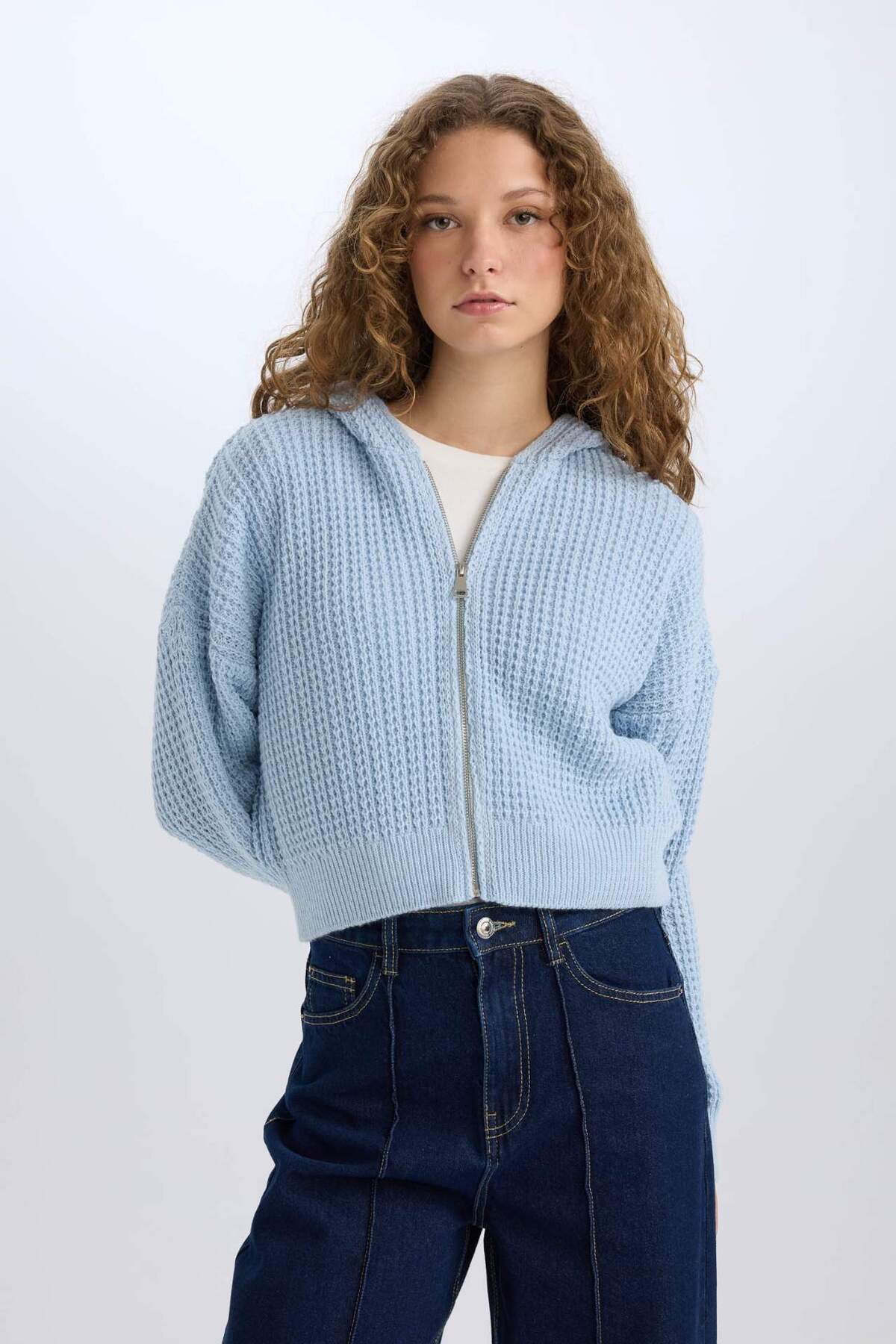 DeFacto Regular Fit Kapüşonlu Fermuarlı Triko Hırka E2269AXNS görsel 3