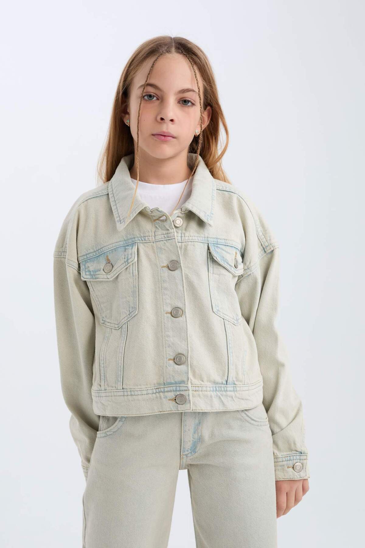 %100 Pamuk Denim Ceket Kız Çocuk D7104A825SP