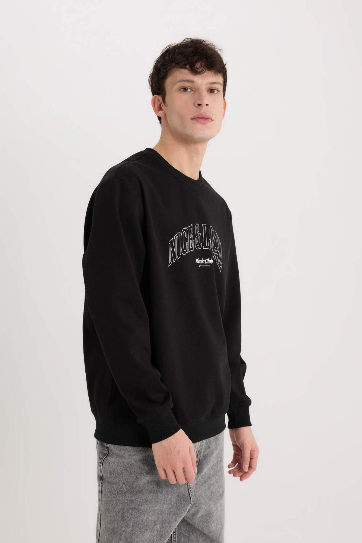 Regular Fit Bisiklet Yaka Baskılı Sweatshirt E3205AX24WN — مشکی — تصویر 4 از 6