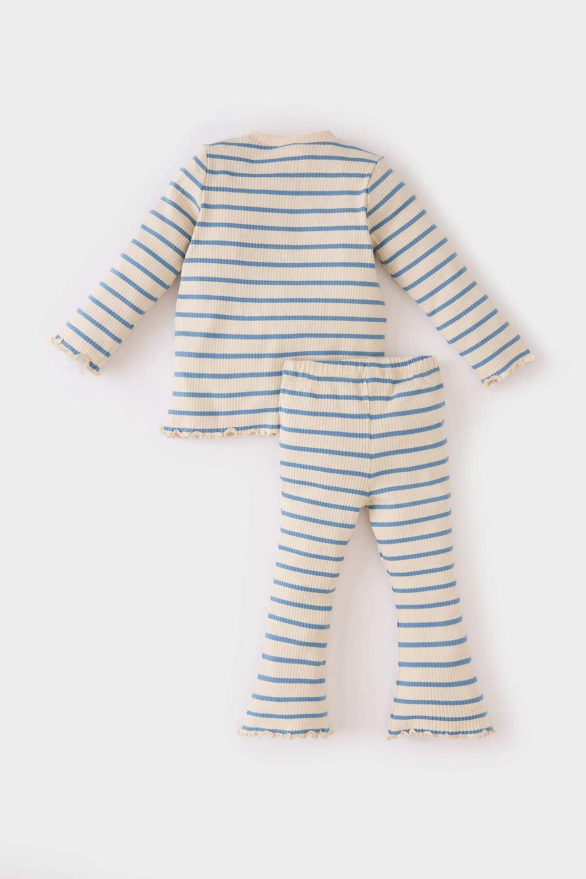 Defacto 2li Takım Çizgili Fitilli Kaşkorse Uzun Kollu Üst İspanyol Paça Beli Lastikli Tayt Kız Bebek D7256A5 fotoğrafı 4 (önizleme)