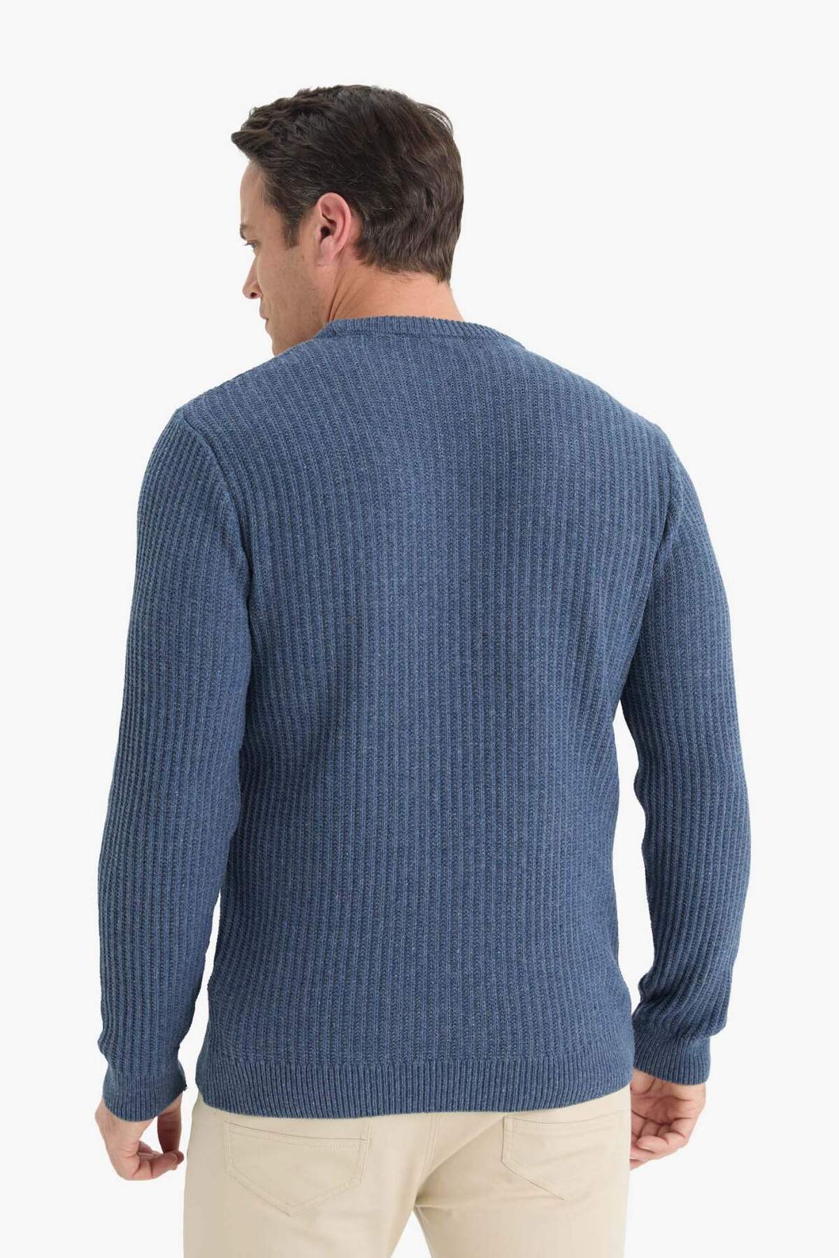 Defacto  Standart Fit Bisiklet Yaka Dokulu Triko Kazak E0811AXNS - Görsel 6