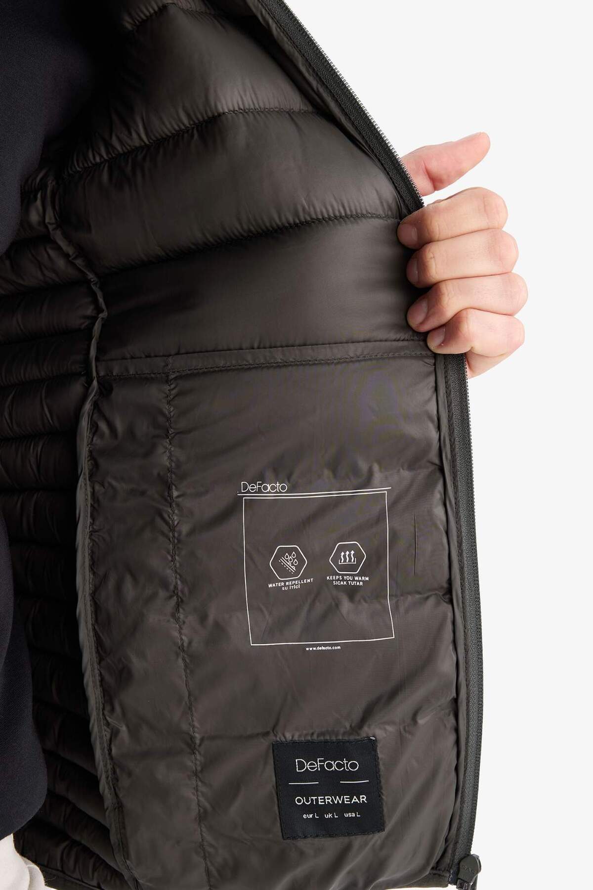 Sıcak Tutan Su İtici Slim Fit Mont N4661AZ24AU — خاکی — تصویر 6 از 8