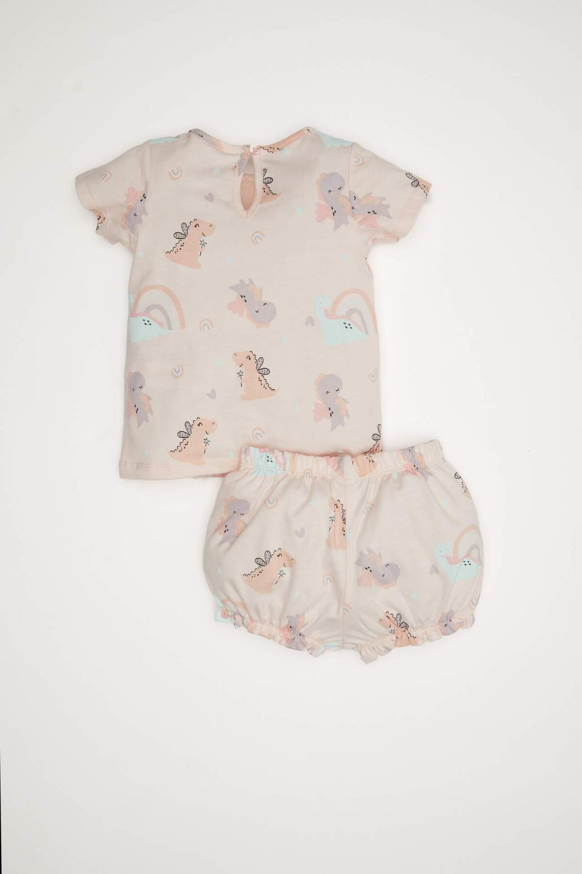 Defacto Pijama Takımı Dinozor Baskılı Kısa Kollu Penye Üst Beli Lastikli Şort Kız Bebek D8295A5NS fotoğrafı 5 (önizleme)