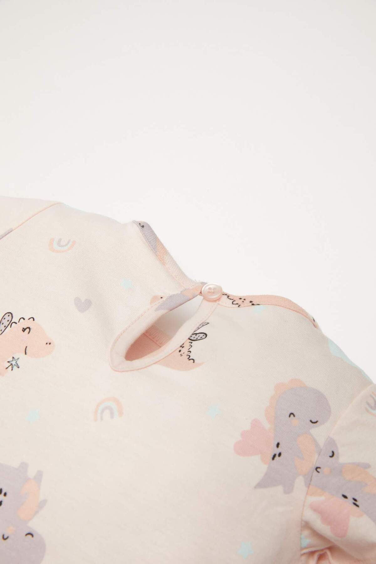 Defacto Pijama Takımı Dinozor Baskılı Kısa Kollu Penye Üst Beli Lastikli Şort Kız Bebek D8295A5NS fotoğrafı 4 (önizleme)