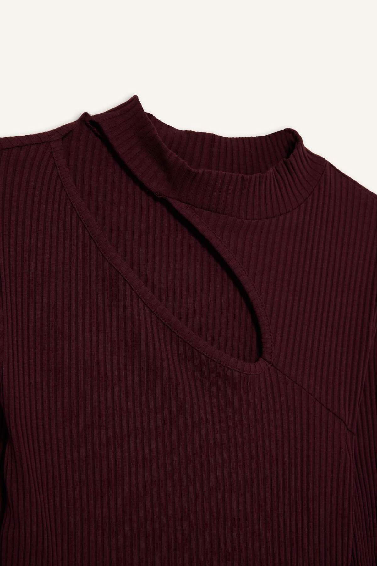 DeFacto Slim Fit Bisiklet Yaka Fitilli Kaşkorse Uzun Kollu Tişört C8473AX24AU görsel 8