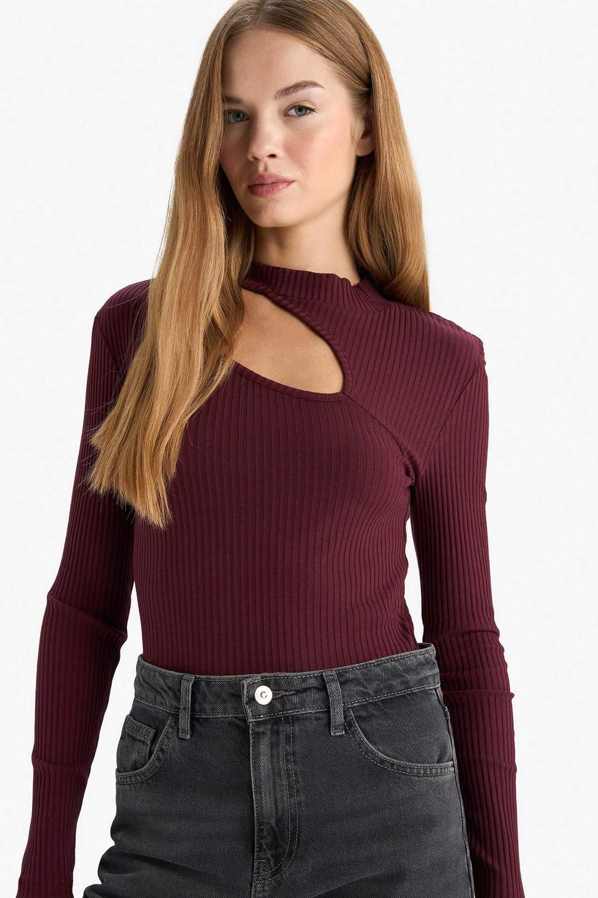 DeFacto Slim Fit Bisiklet Yaka Fitilli Kaşkorse Uzun Kollu Tişört C8473AX24AU